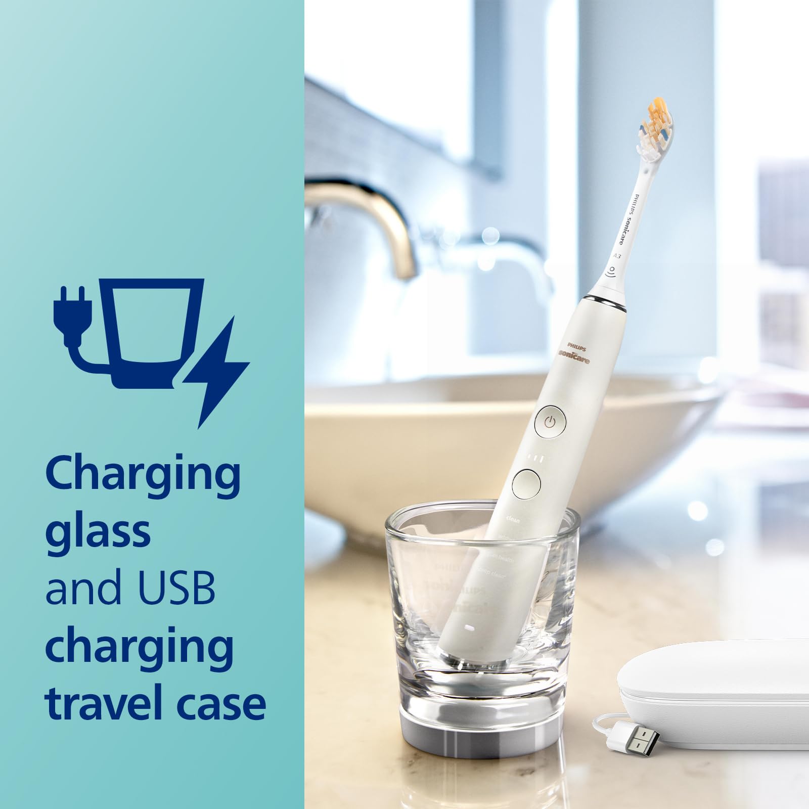 Philips Sonicare DiamondClean Smart 9500 Electric Toothbrush - Sonic Toothbrush with Bluetooth App, Pressure Sensor & Brush Head Detection | 5 Modes & 3 Intensity Levels | White (HX9923/01) | Perfect for Travel & Daily Oral Care