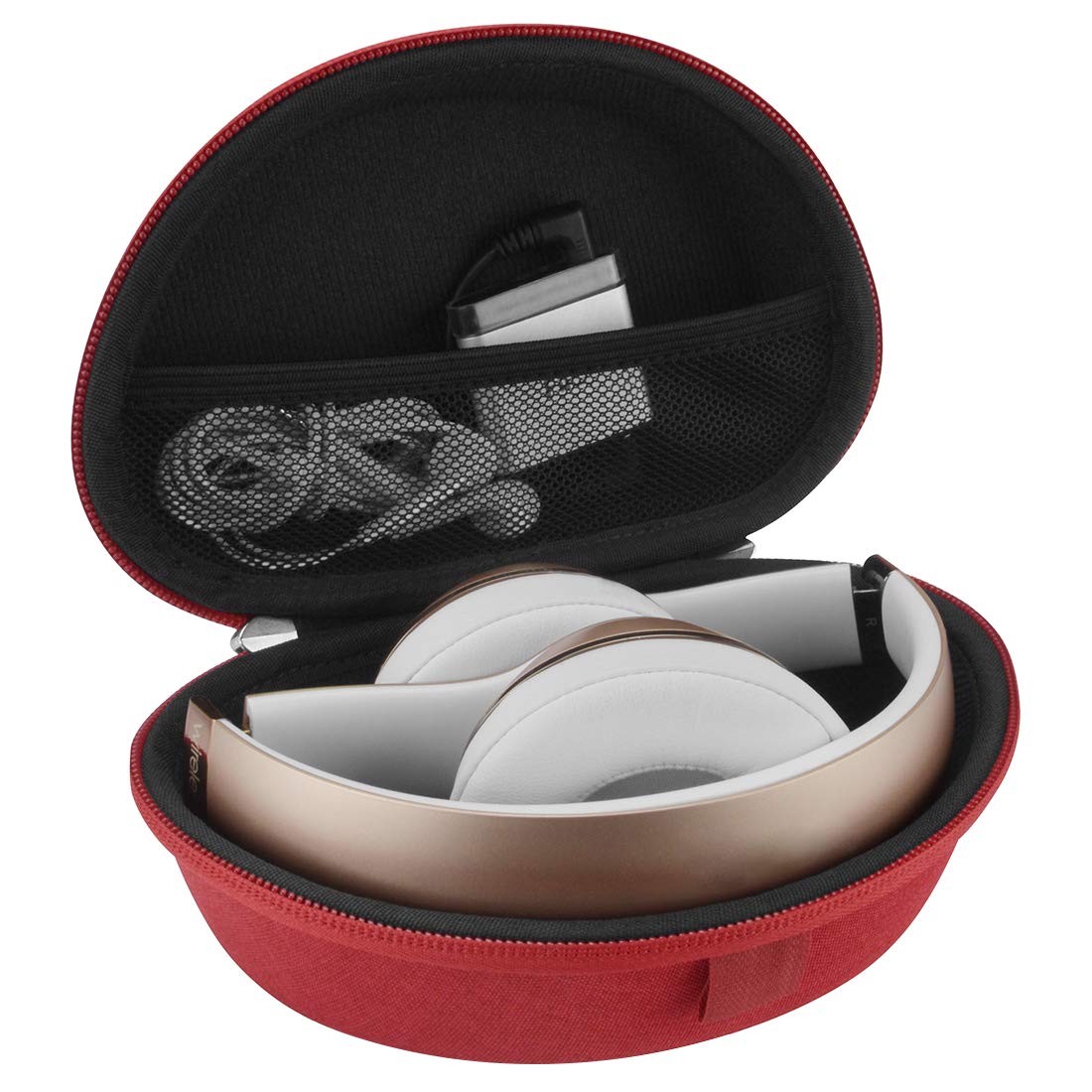 Geekria Hard Shell Headphone Case for Beats Solo HD/4/3/2/Pro Wireless - Durable Travel Carrying Bag with Cable Storage (Red) - Perfect for Travel, Commuting & Headphone Protection