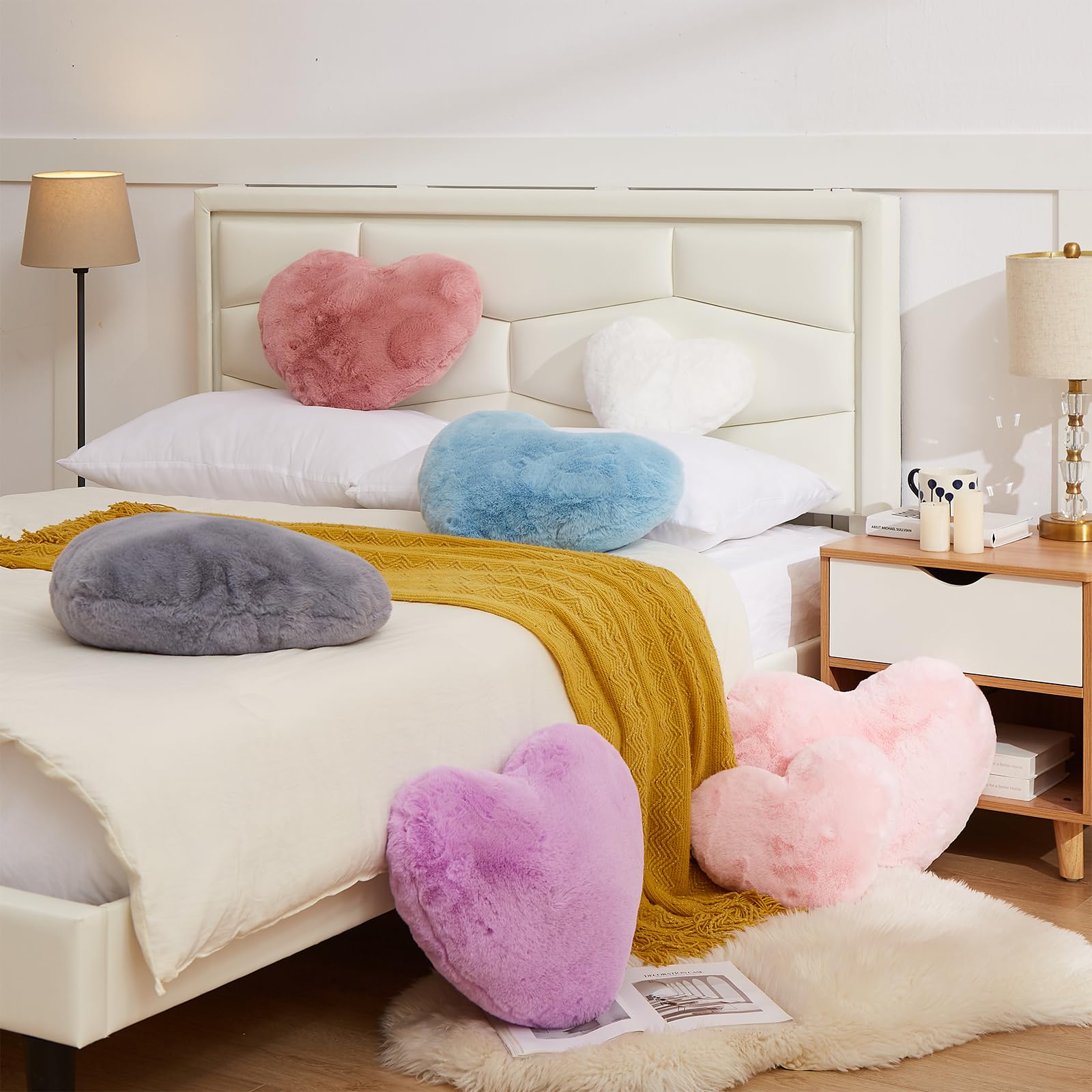 YRXRUS 14x17 Inch Large Heart Shaped Pillow - Soft Faux Rabbit Fur Coquette Decor for Living Room, Bedroom, Indoor & Outdoor - Perfect Valentine's Gift, Anniversary Present, and Cozy Home Decoration (Purple)