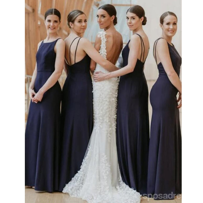 Elegant Navy Blue Mermaid Bridesmaid Dress with Spaghetti Straps & Backless Design - WG1315 | Perfect for Weddings, Proms, and Formal Events