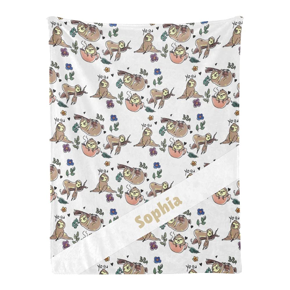 Custom Personalized Floral Sloth Baby Blanket with Name - Super Soft Fleece Nursery Blanket for Boys & Girls (30x40 Inches) - Perfect for Baby Showers, Birthdays & Nursery Decor