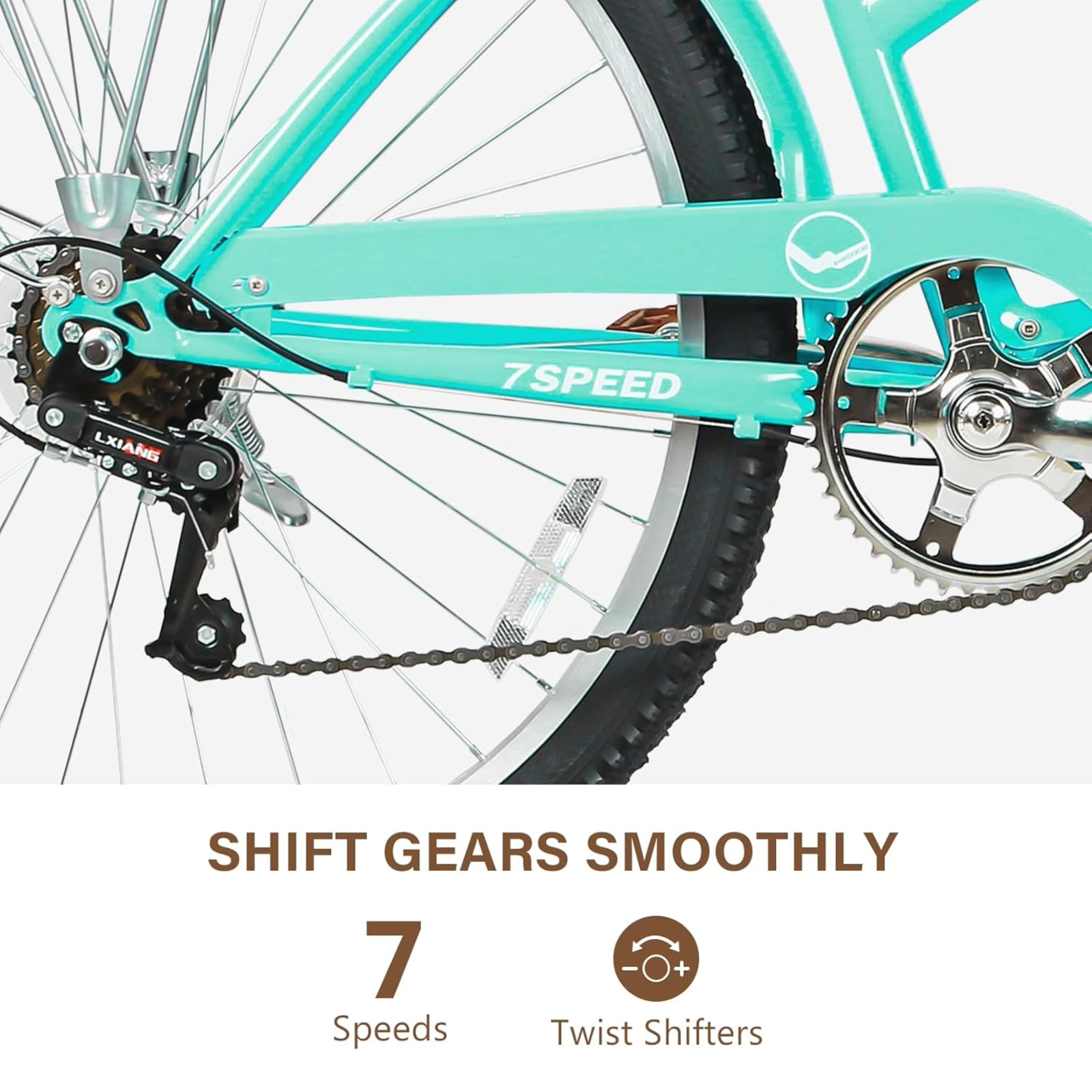 WEIZE 26 Inch Teal Beach Cruiser Bike - 7 Speed Comfortable Commuter Bicycle for Men & Women, Perfect for Leisure Rides, Beach Cruising & City Commuting