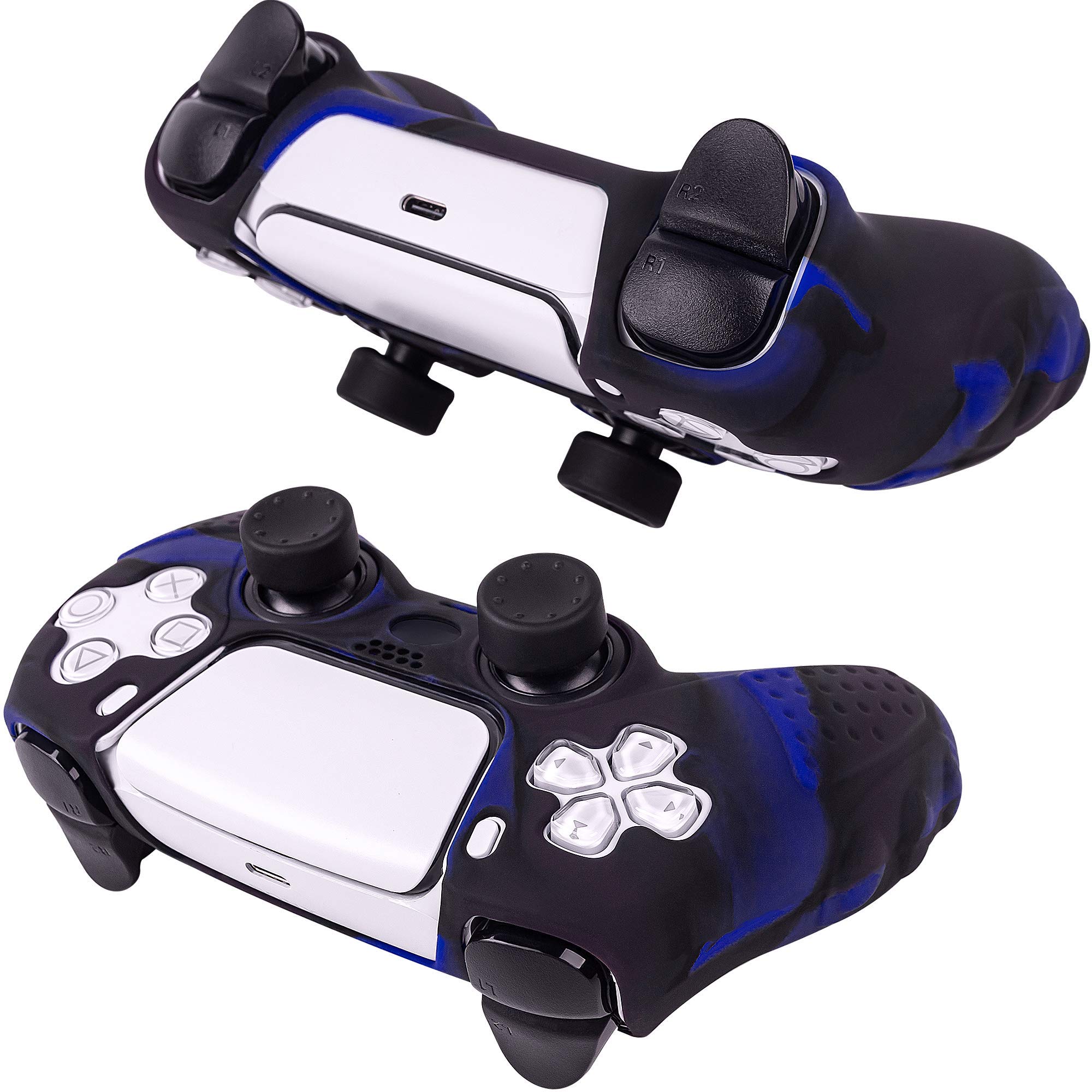 Anti-Slip PS5 Controller Cover - Silicone Skin with 6 Thumb Grips (Camouflage) for Enhanced Gaming Comfort