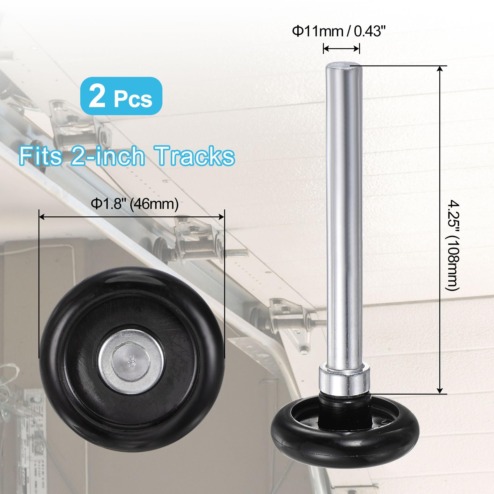 uxcell 2-Pack 1.8 Inch Nylon Garage Door Rollers for 2 Inch Track - 4.25 Inch Stem Standard Replacement Rollers - Black - Smooth & Quiet Operation for Residential & Commercial Garage Doors