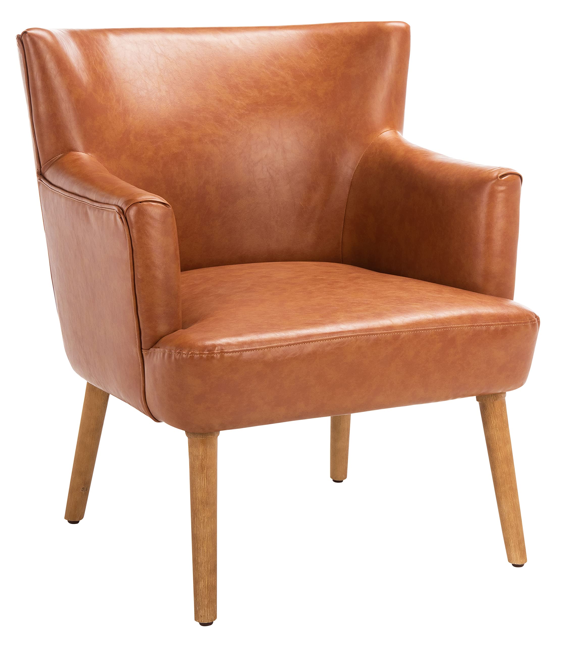 SAFAVIEH Delfino Cognac Faux Leather Accent Chair with Natural Wood Legs - Modern Living Room, Bedroom, or Office Seating Furniture for Home Decor