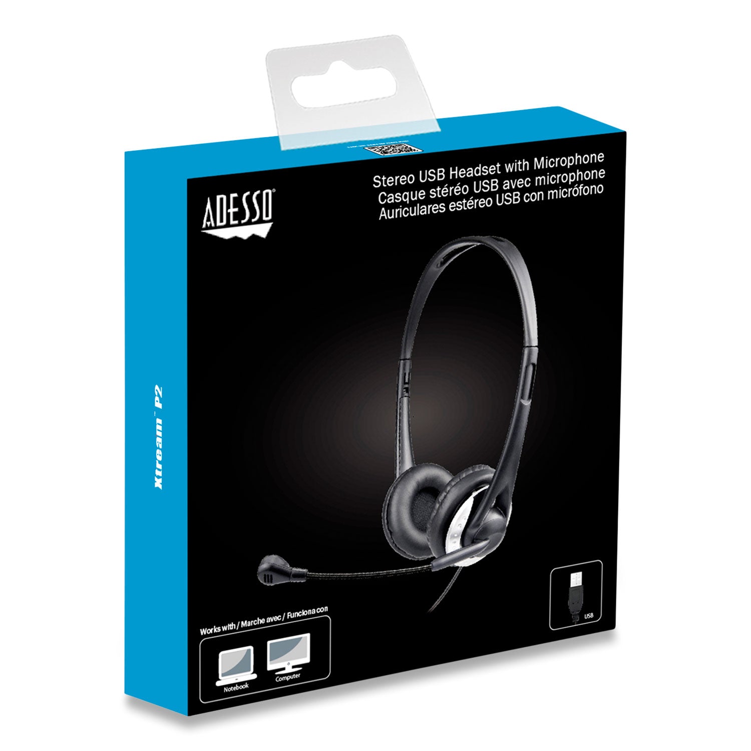 Adesso Xtream P2 Binaural Over-Ear Headset with Noise-Canceling Microphone - Professional Gaming Headphones for PC, PS5, Xbox - Perfect for Online Meetings, Streaming & Music (Black)