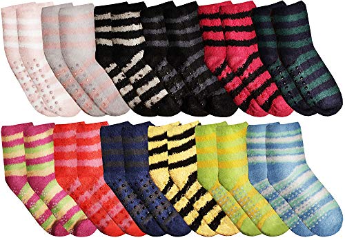 12 Pairs Gripper Fuzzy Striped