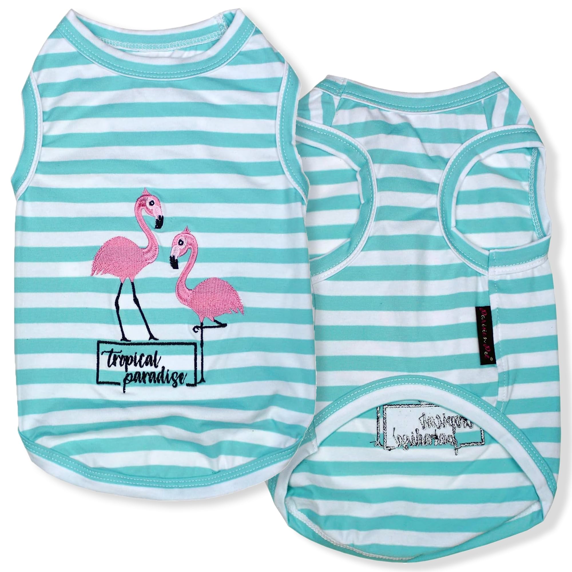 Parisian Pet Dog T-Shirt - Embroidered Flamingo Design Dog Shirt - 100% Cotton Lightweight Dog Tank Top - Machine Washable Dog Tee for Large Dogs (XL) - Perfect for Summer Walks, Beach Outings & Pet Photoshoots