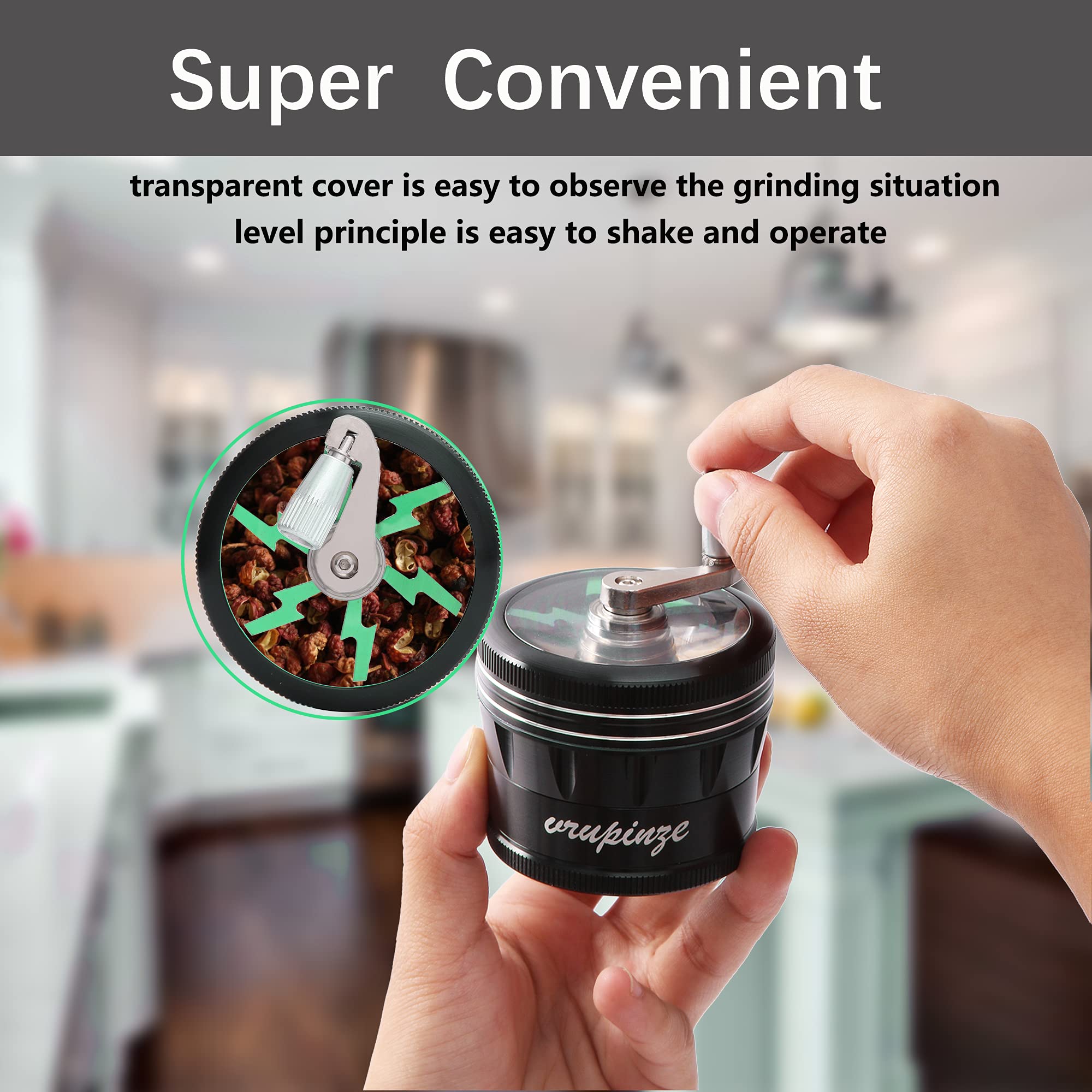 2.5 Inch Herb Grinder with Ergonomic Handle - Large Spice Grinder for Kitchen, Black & Green - Perfect for Grinding Herbs, Spices, and Seasonings