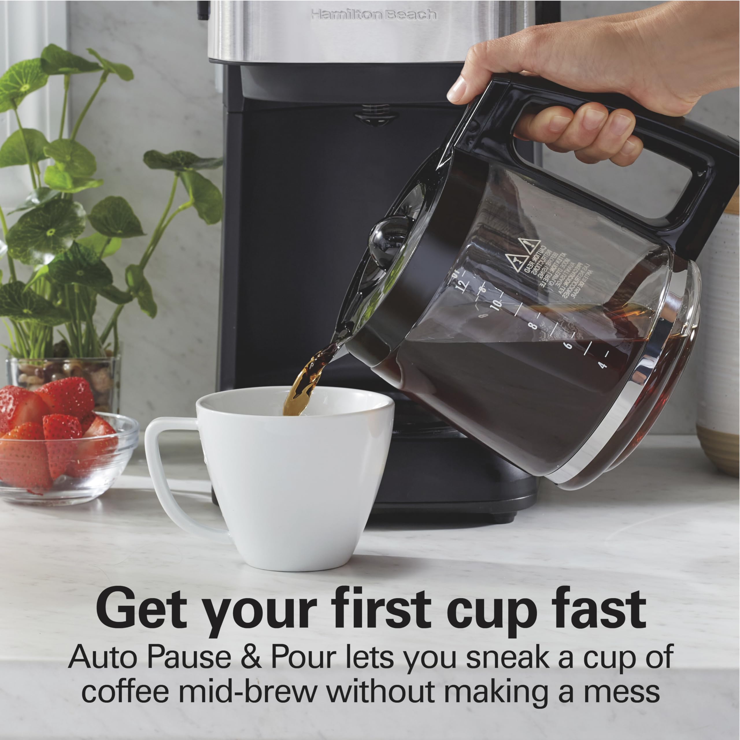 Hamilton Beach 12-Cup Programmable Drip Coffee Maker with Front Access Easy Fill, Pause & Serve Feature, 3 Brewing Options - Perfect for Home, Office & Entertaining (Black, Model 46310)