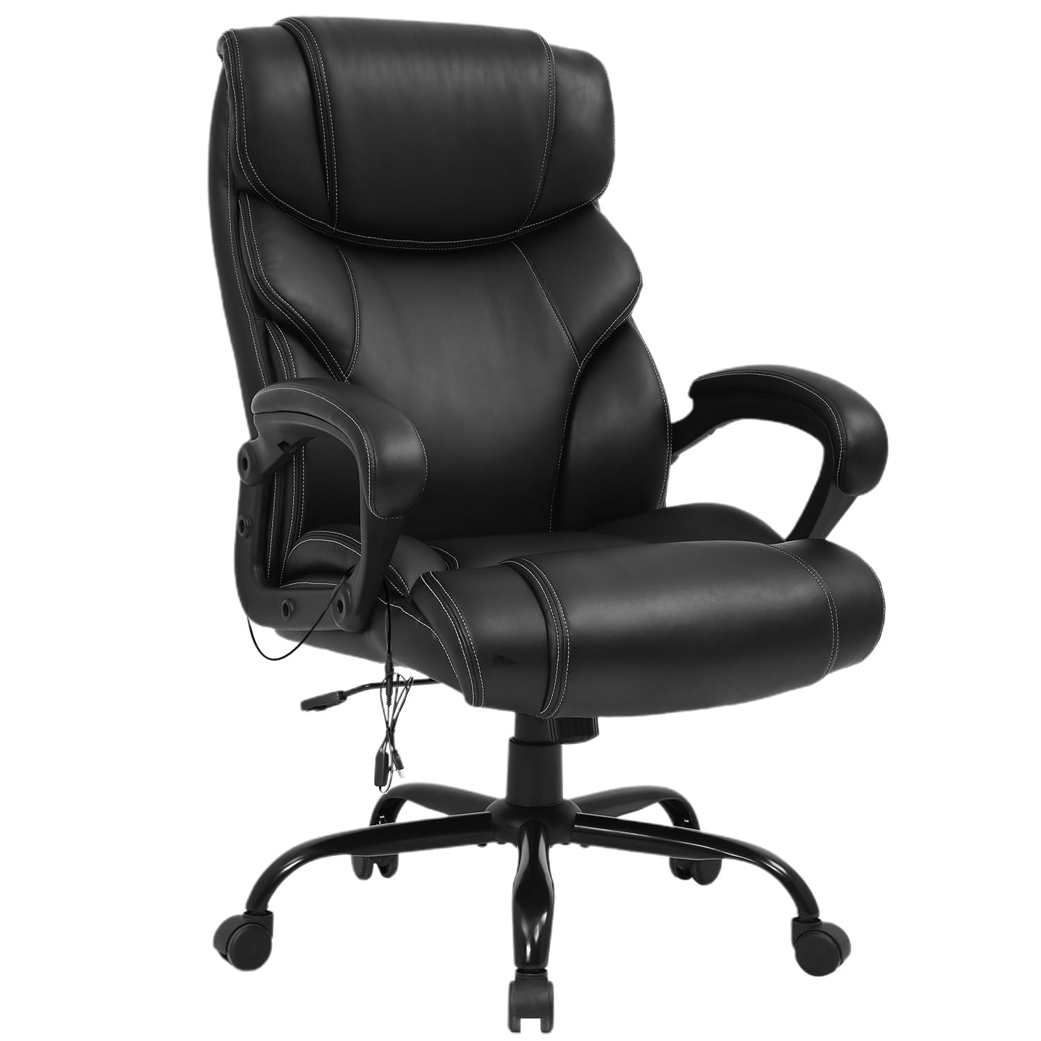 Big and Tall Office Chair for Heavy People 400lbs - Wide Seat Ergonomic Computer Chair with Lumbar Support & Adjustable Arms - High Back PU Leather Executive Task Chair for Home & Office Workspace - Black