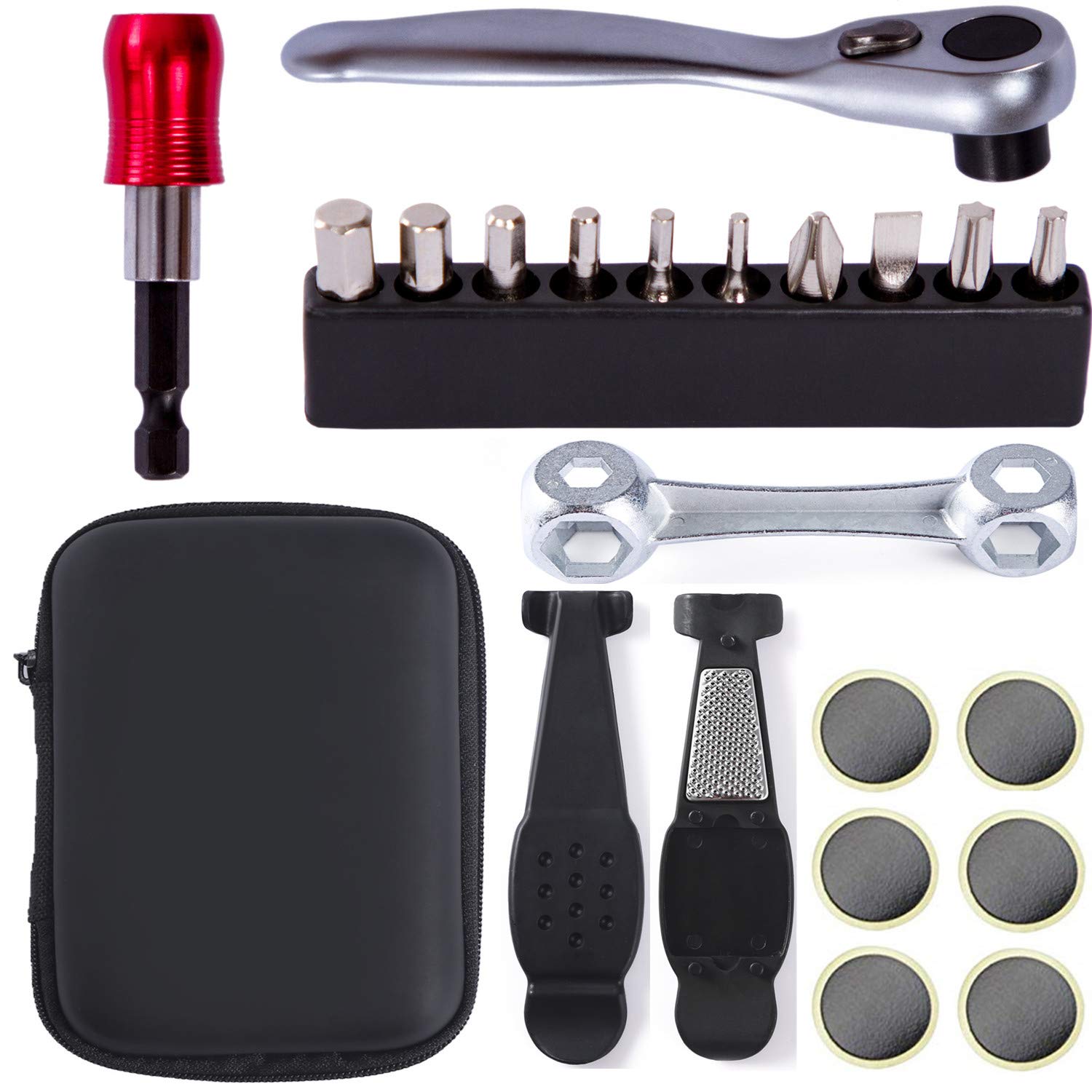 YBEKI Bike Repair Tool Kit Set - Bicycle Multi-Tool with Ratchet Reversible Wrench, 10 Tool Bits & Portable Bag for Road/Mountain Bike Maintenance - Perfect for Cycling Enthusiasts & DIY Repairs (6 Month Warranty)