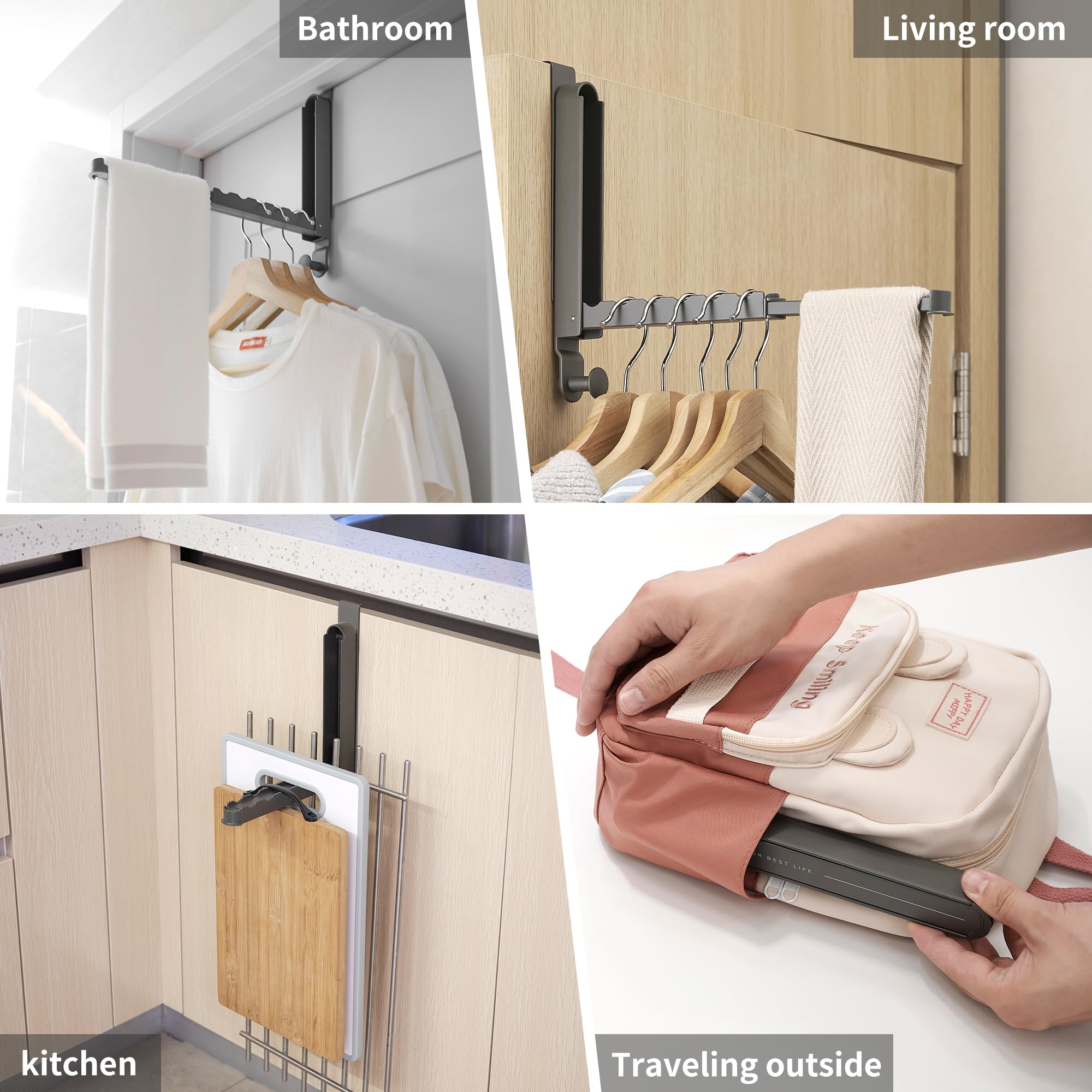 Foldable Over The Door Clothes Drying Rack - Space Saving Retractable Laundry Hanger for Bathroom, Bedroom & Travel | Perfect for Small Spaces & Quick Drying (Space Grey, Model ZT01)