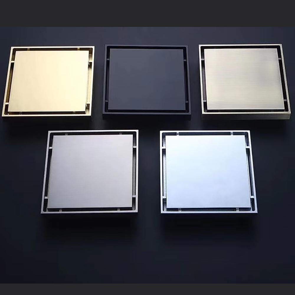 XHALERY 3.9 Inch Square Solid Brass Tile Insert Shower Floor Drain with Removable Grid Cover - Brushed Nickel Finish | Perfect for Bathroom Renovations & Modern Tile Installations