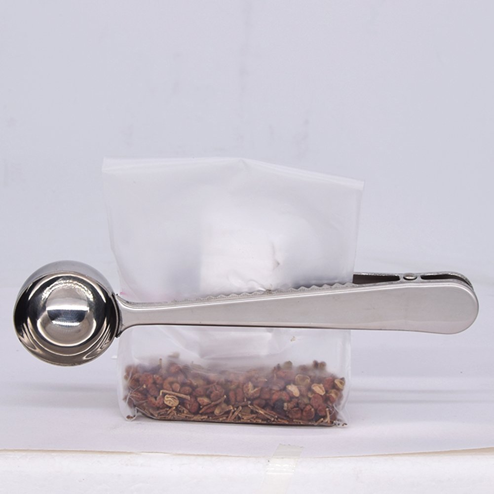 ELEOPTION Stainless Steel Coffee Scoop - 1/2 Tablespoon Measuring Spoon with Bag Clip & Cleaning Brush - Perfect for Coffee Grinder Accessories & Kitchen Measuring - Ideal Gift for Coffee Lovers & Baristas