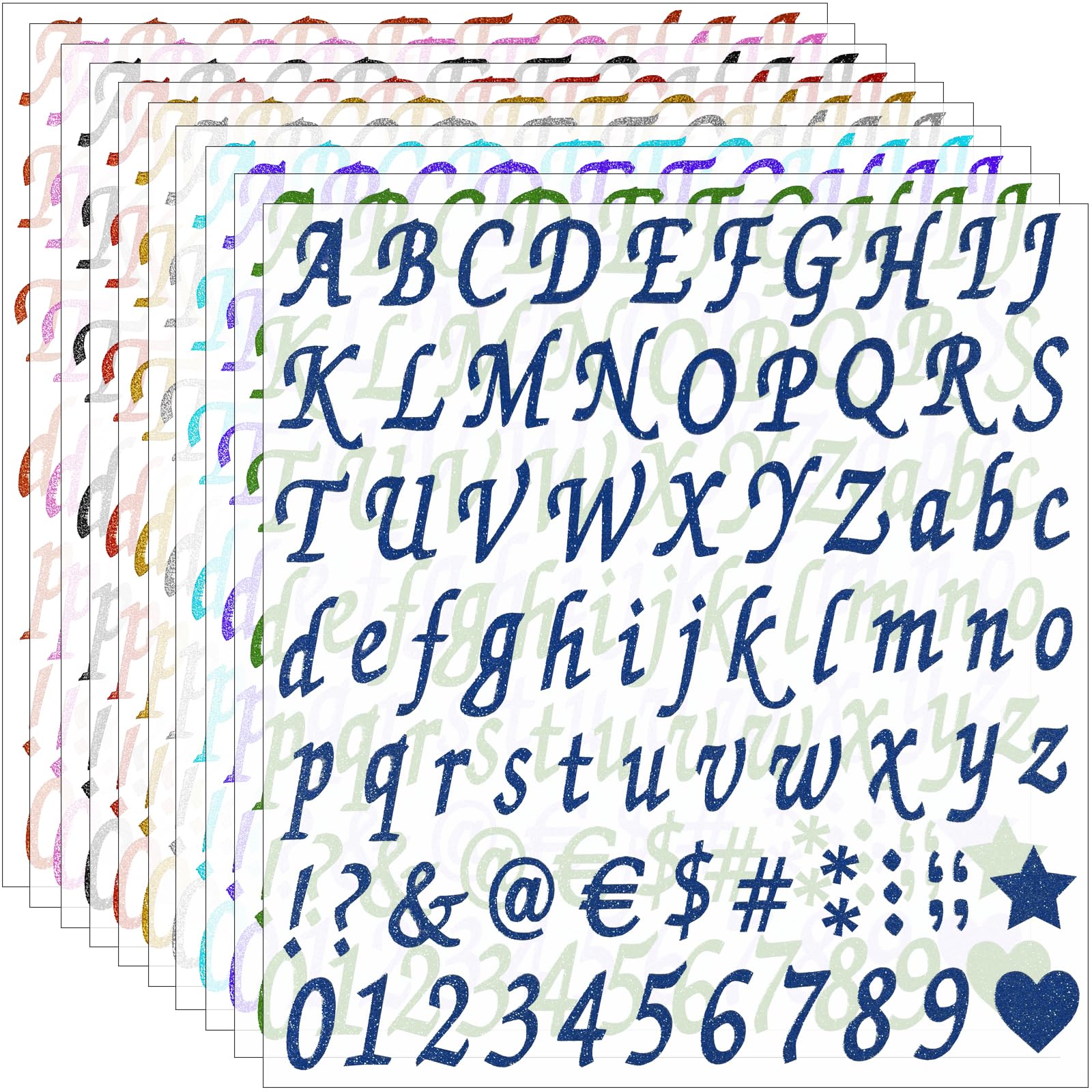 800 Pcs Self-Adhesive Glitter Alphabet & Number Stickers - 10 Sheets Colorful Letter Stickers for Scrapbooking, DIY Crafts, School Projects, Bullet Journals & Gift Decorations