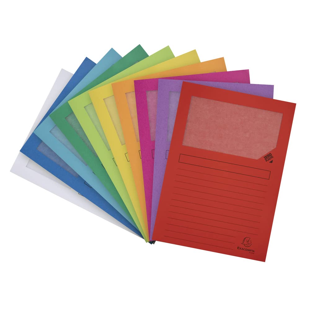 Exacompta Forever Collection Window Folders - 220 x 310mm (A4 Size), 120gsm Recycled Board, Assorted Colors - Pack of 100 | Perfect for Office Organization, Document Filing, and Eco-Friendly Storage Solutions