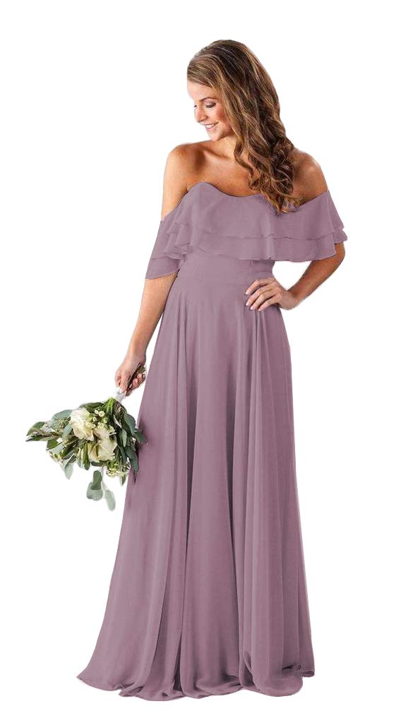 Elegant Off Shoulder Chiffon Bridesmaid Dresses for Women - Long Formal Gowns with Pockets for Weddings, Parties & Special Occasions