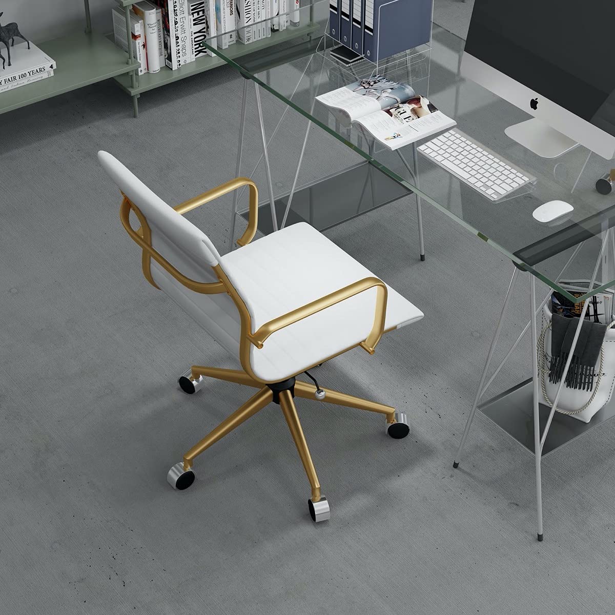 White Gold Ergonomic Office Chair - Modern Adjustable Desk Chair with Lumbar Support for Home & Office Workspace (3011 Gold White) - Perfect for Long Hours of Work, Gaming & Study