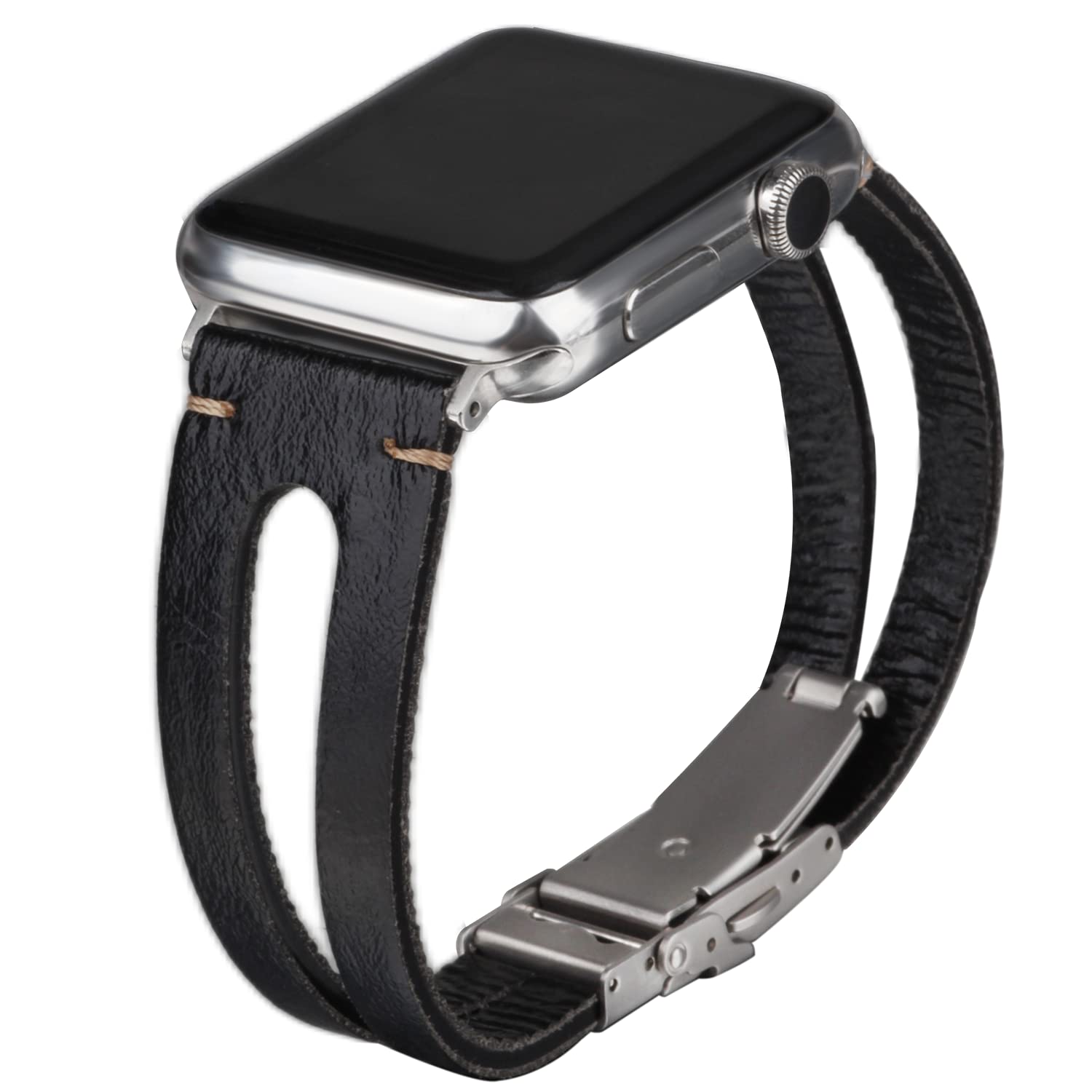 EverSnows Genuine Leather Apple Watch Bands - Handmade Vintage Bracelet Strap Compatible with iWatch Series 1/2/3/4/5/6/7/8/SE/SE2 for Men & Women - Premium Secure Clasp - Perfect for Workouts, Office & Casual Wear