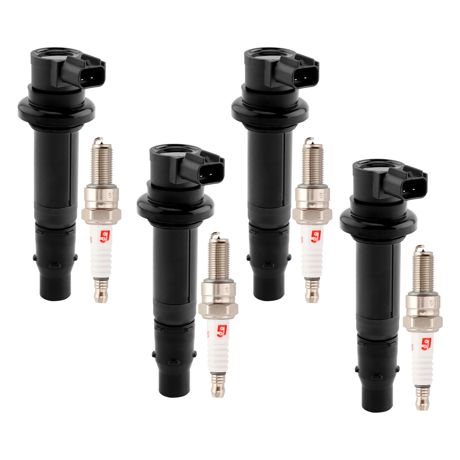 High Performance Ignition Coil Pack & Spark Plugs Set of 4 - Compatible with Yamaha FZ1 (2006-2014), YZF-R1 (2002-2006), YZF-R6 (2006-2007), FZS1 (2015), Vmax 1700 (2009-2020) - Replaces #5VY-82310-00-00 - Perfect for Motorcycle Maintenance & Engine Tuning