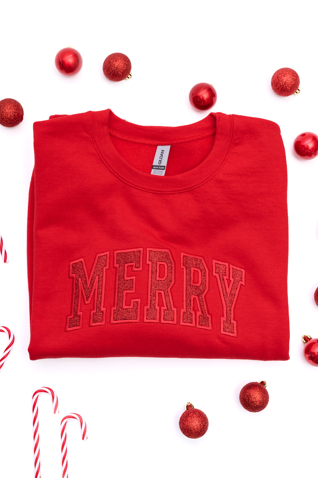 Embroidered Merry Glitter Applique Sweatshirt | Christmas Holiday Pullover | Cozy Winter Fashion for Women | Perfect for Parties & Family Gatherings