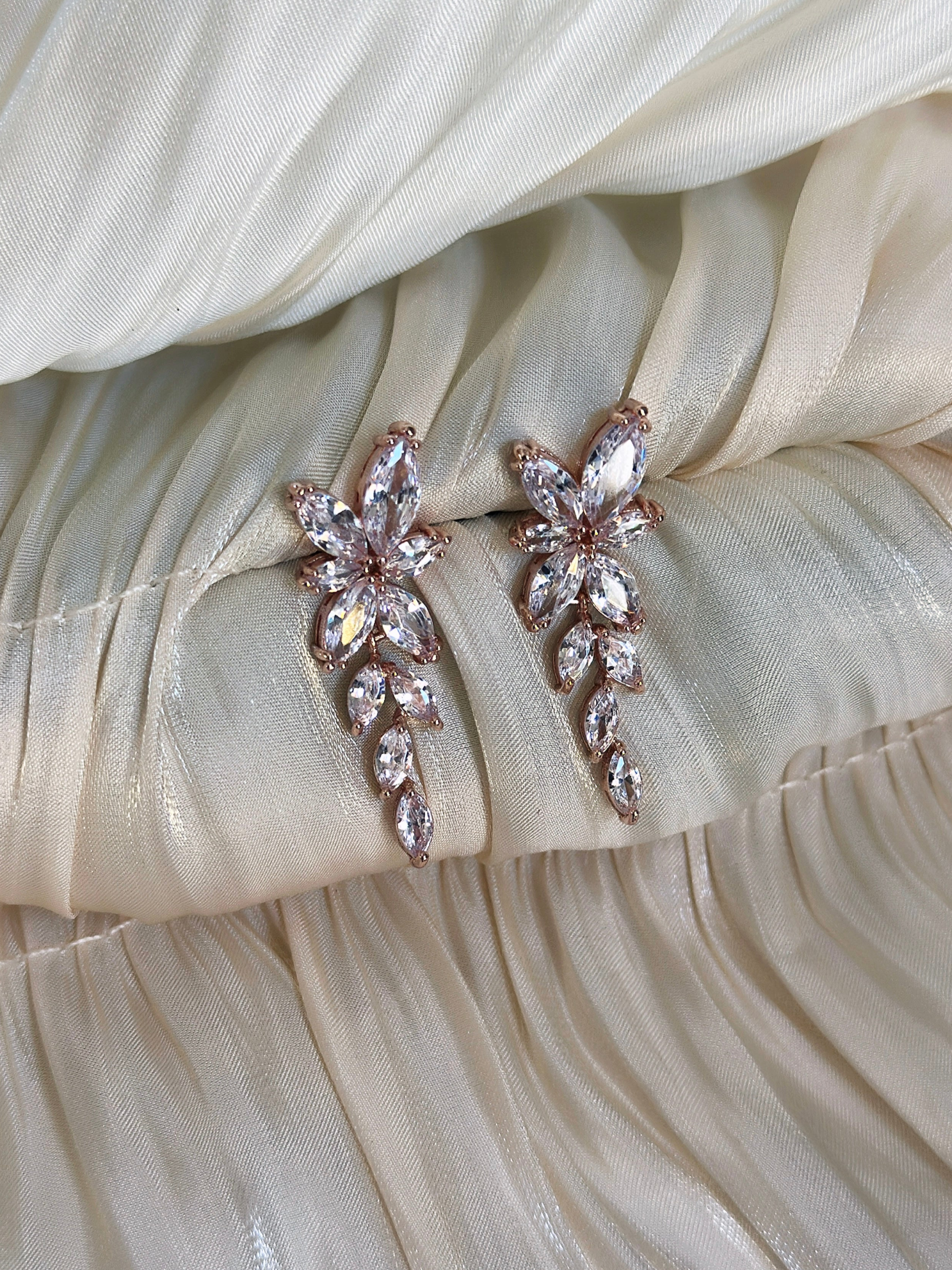 Rose Gold Vine Earrings for Women - Elegant Floral Leaf Design Dangle Earrings for Party, Wedding & Everyday Wear