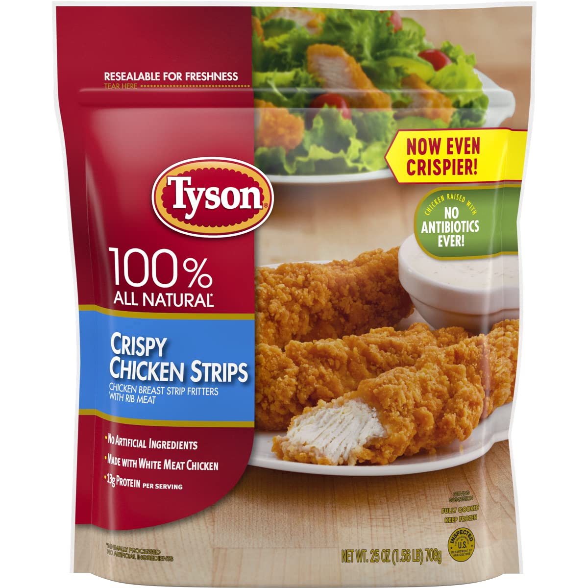 Tyson All Natural Fully Cooked Chicken Breast Strips with Rib Meat - No Antibiotics, 4 Pack (25 oz Each) - Perfect for Salads, Sandwiches & Meal Prep - Ready Set Gourmet Donate a Meal Program