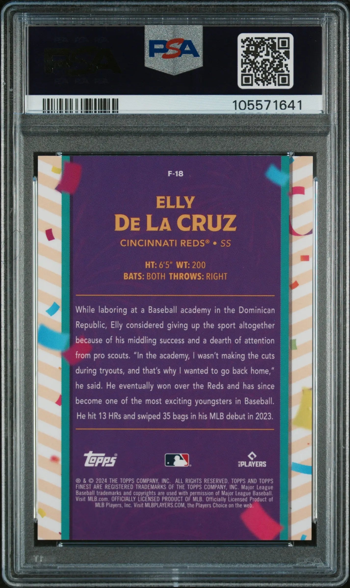 2024 Topps Finest Baseball Fiesta Elly De La Cruz Rookie Card PSA 10 Gem Mint - Perfect for Collectors, Investment & Baseball Memorabilia Displays