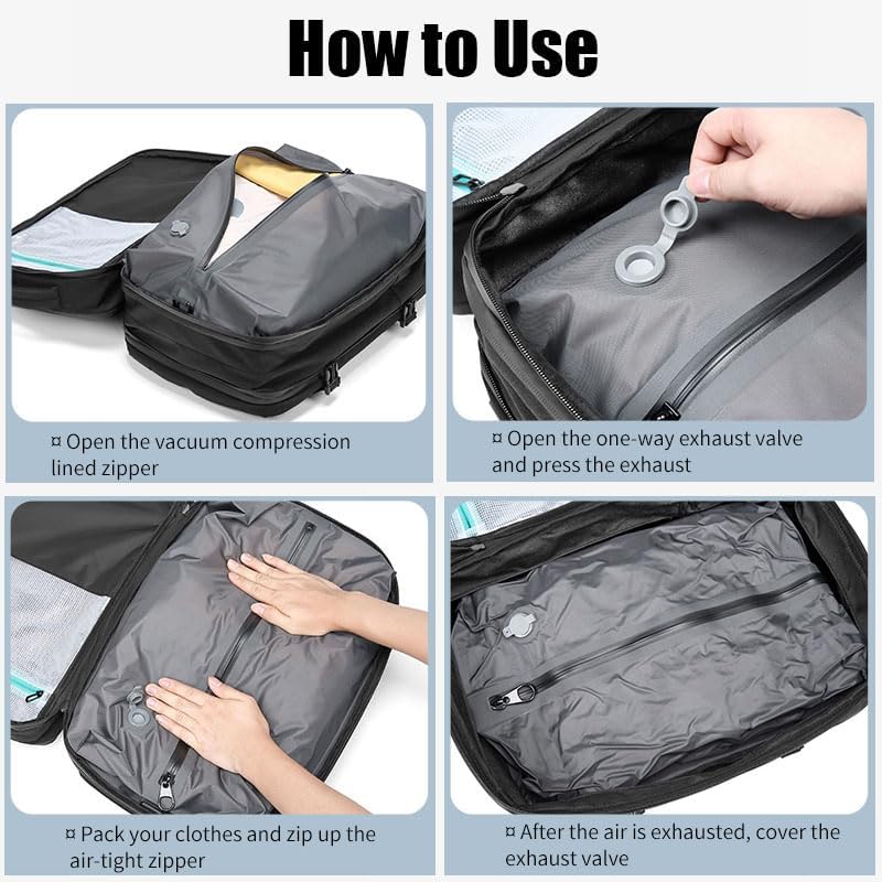 VacPack 2.0 Expandable 60L Vacuum Travel Backpack with Air Pump - Anti-Theft Grey Carry-On Luggage for Camping, Hiking & International Trips