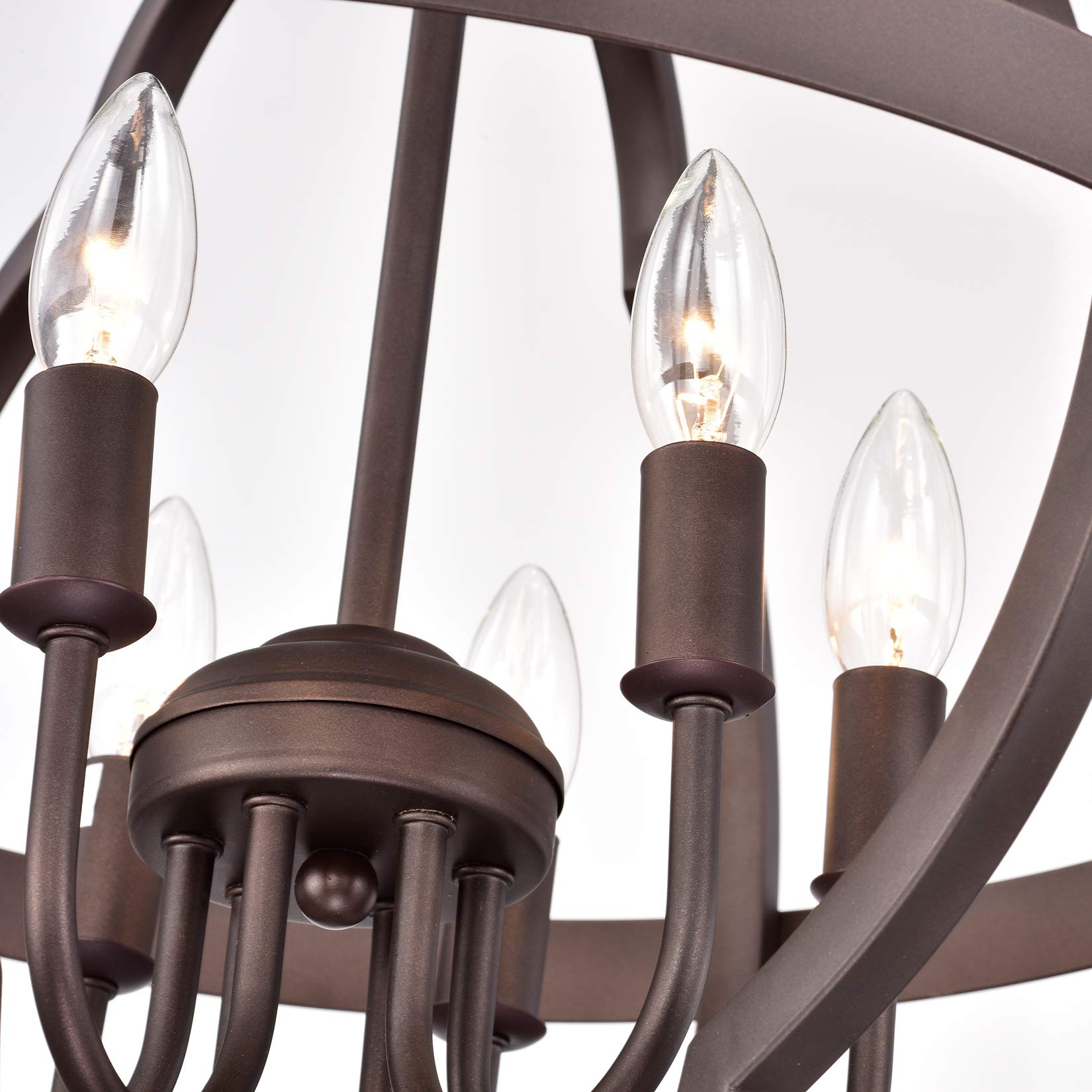 6-Light Globe Pendant Light Fixture - Oil Rubbed Bronze Farmhouse Chandelier - 21 Inch Hanging Lights for Kitchen Island, Dining Room, Living Room & Bedroom - Perfect for Rustic, Industrial & Modern Home Decor