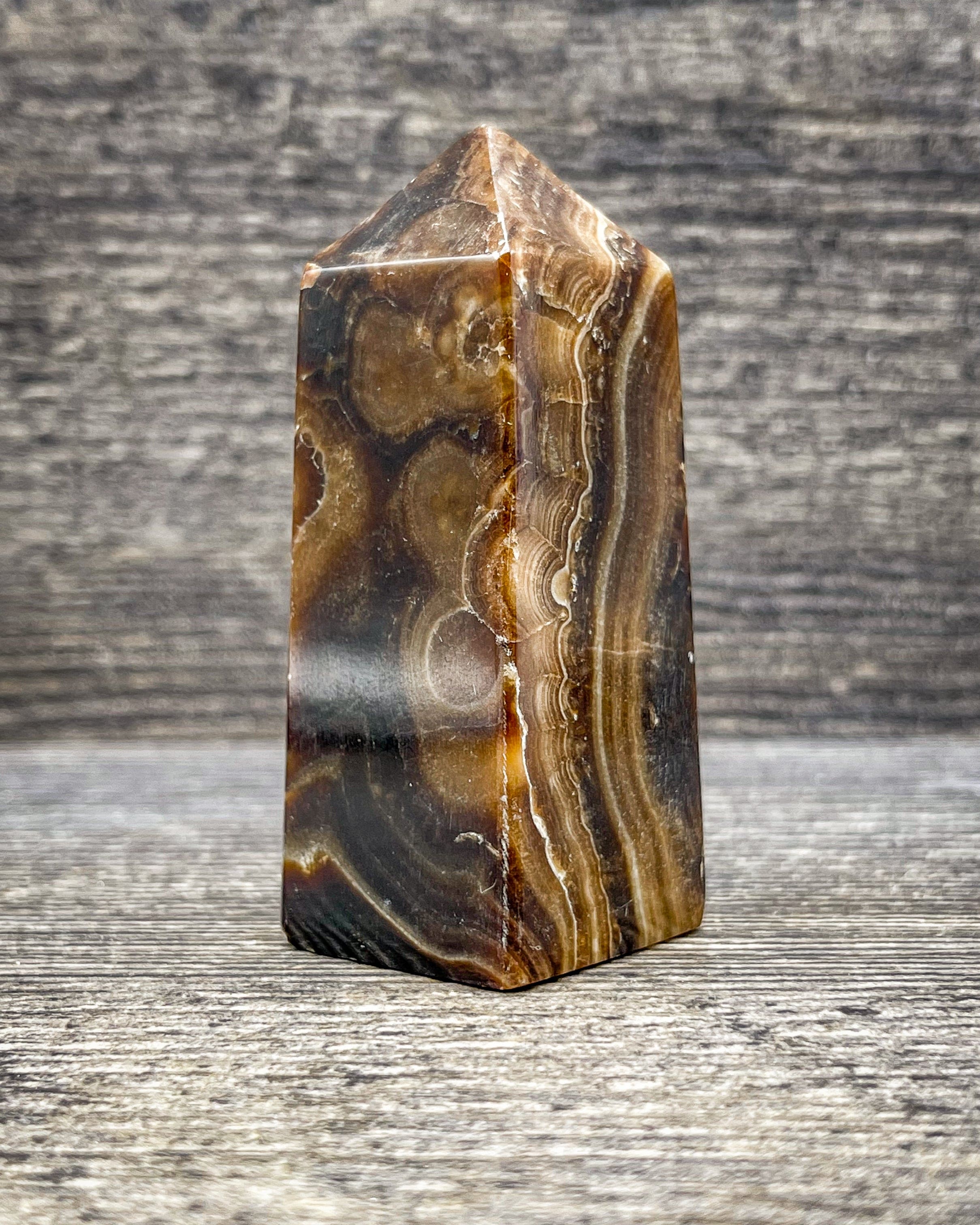 Brown Onyx Tower Carving - 131g Handcrafted Stone Sculpture for Home Decor, Meditation & Feng Shui