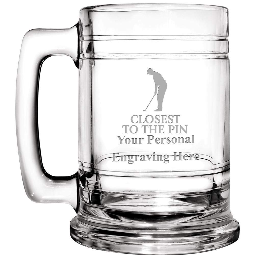 Personalized Golf Beer Mug - 15 oz Custom Engraved Closest To The Pin Glass with Free Engraving - Perfect for Golf Tournaments, Father's Day Gifts & Man Cave Decor