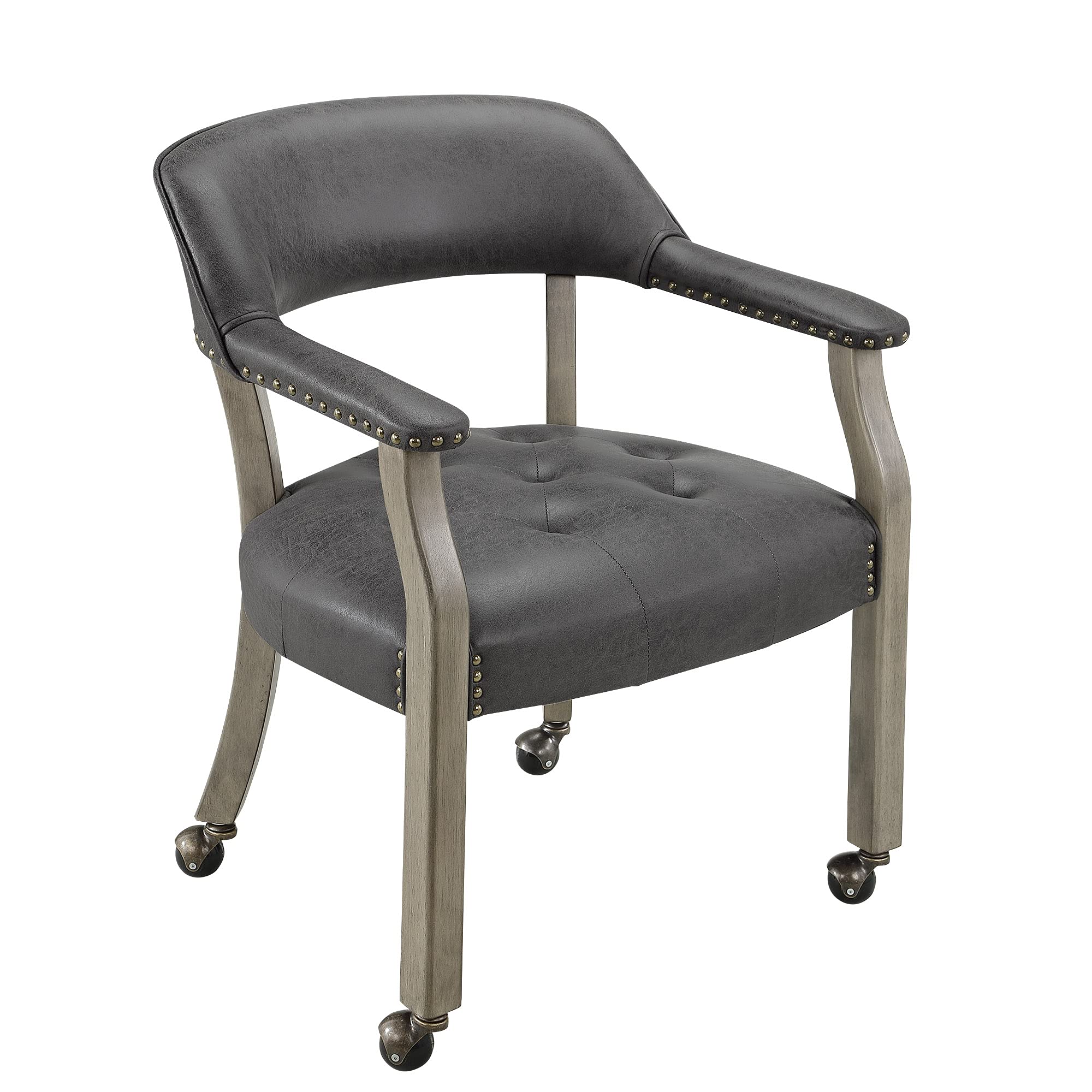 Solid Wood Executive Office Chair with Wheels & Arms - Classic Swivel Upholstered Desk Chair, 31.5
