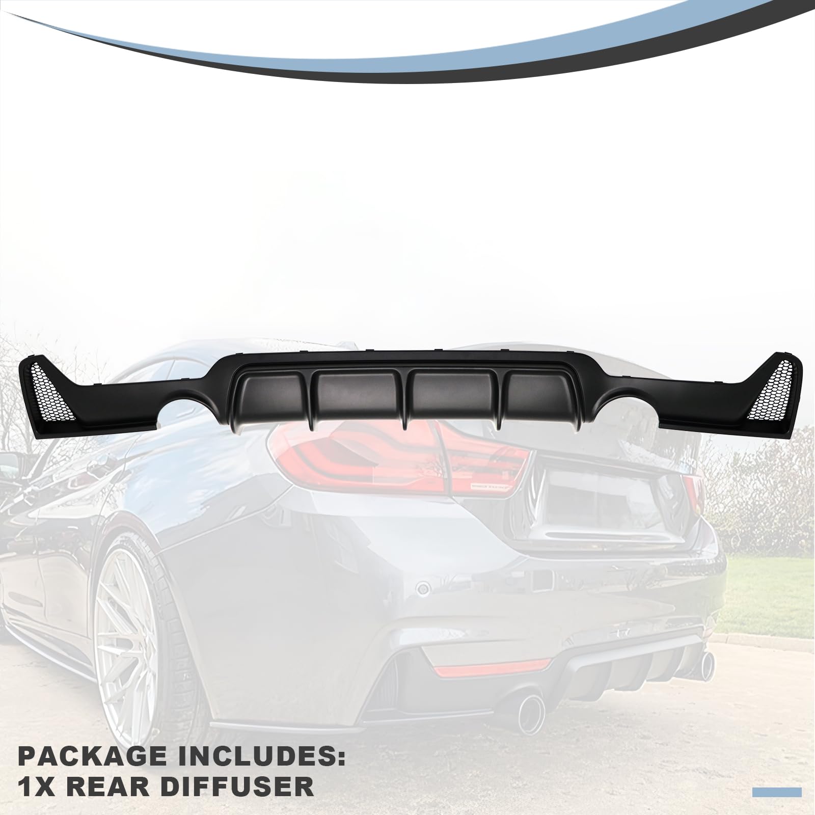 BMW 4 Series F32 F33 F36 Rear Diffuser (2014-2020) - M-Performance Style Matte Black Bumper Lower Lip with Dual Exhaust Outlet | Enhances Aerodynamics & Sporty Look for Coupe, Convertible & Gran Coupe Models