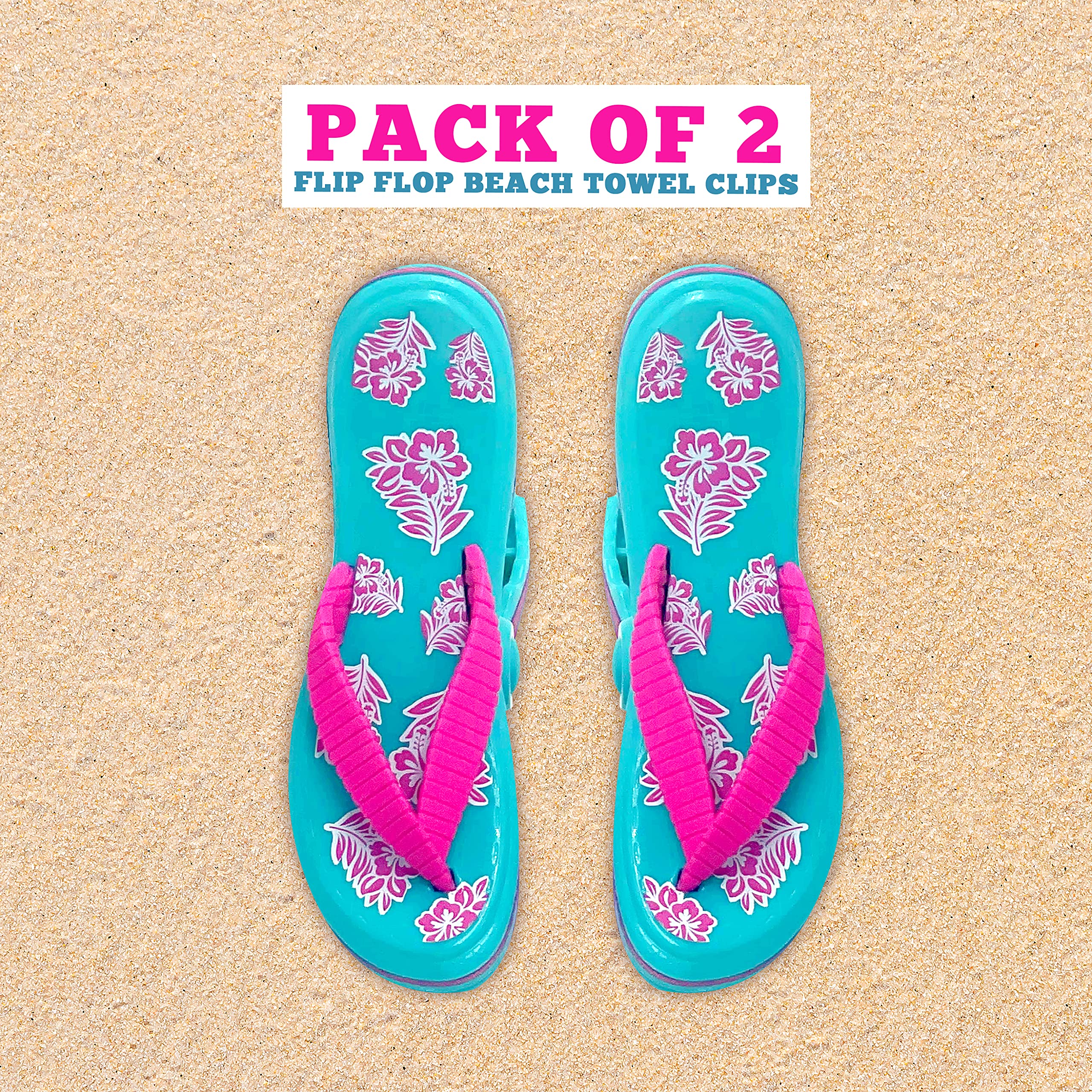 PERFORMORE Flip Flop Beach Towel Clips (Pink Strap) - 2 Pack Portable Towel Holder for Beach, Pool, Boat & Cruise - Secure Towel Clips for Lounge Chairs, Deck & Patio Accessories - Perfect for Sunbathing, Swimming & Outdoor Relaxation