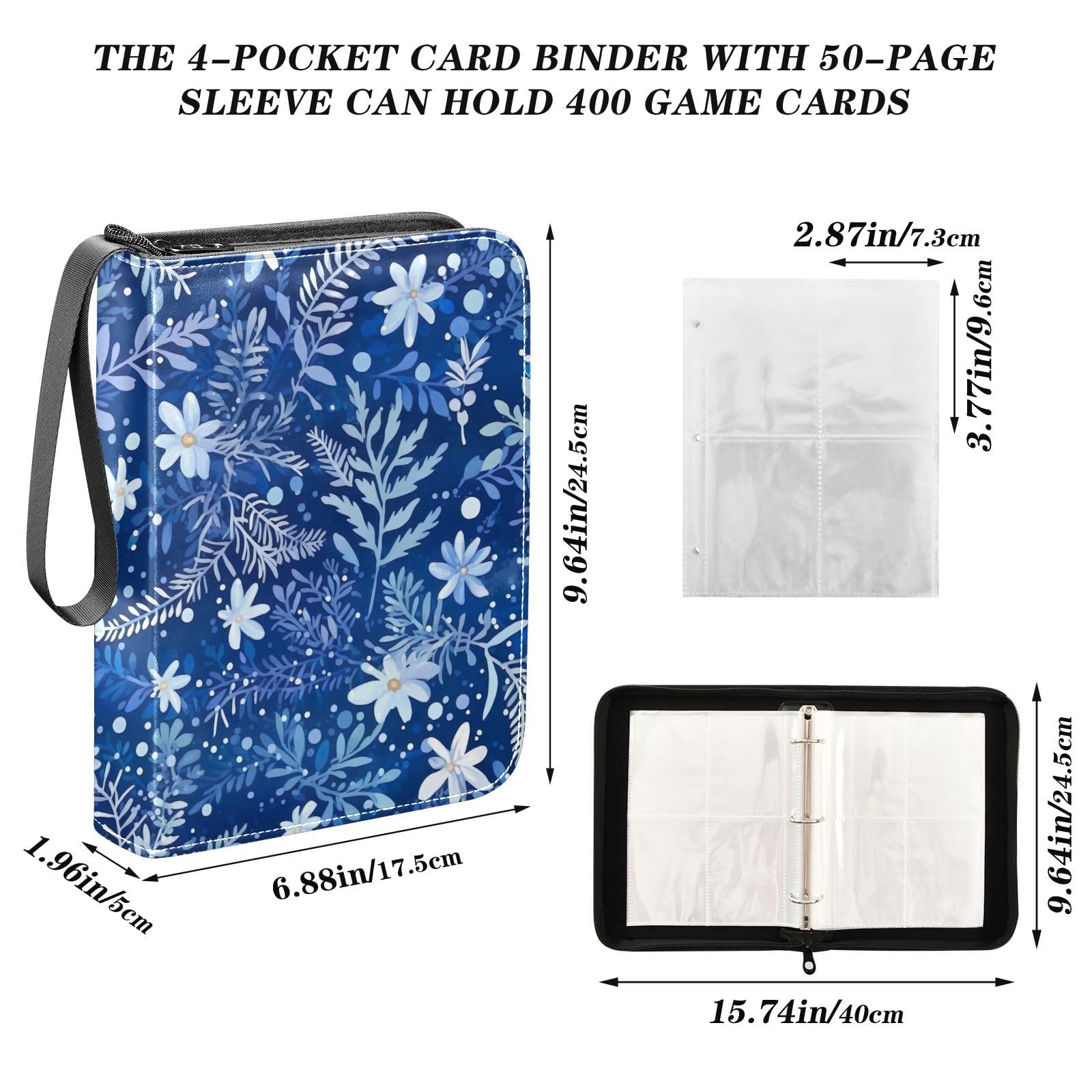 Christmas Snowflakes Winter Flowers 4-Pocket Trading Card Binder with 50 Sleeves - Holds 400 Cards, 3-Ring Album for Football, Baseball & Collectible Cards - Perfect for Storage, Organization & Display