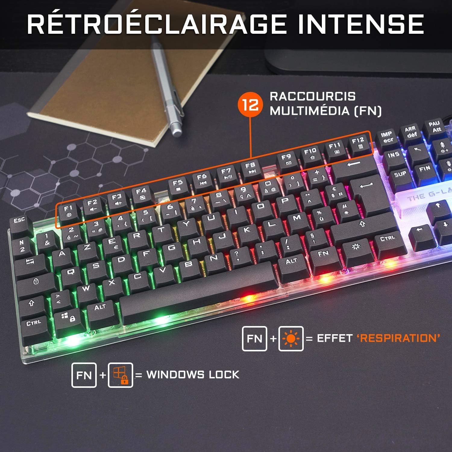 G-LAB Combo Yttrium Gaming Keyboard and Mouse Set - 105 Key AZERTY RGB Backlit Keyboard, 19 Key Anti-Ghosting, 2400 DPI Gaming Mouse, Mouse Pad - Compatible with PC, PS4, PS5 - Perfect for Esports, Streaming & Competitive Gaming