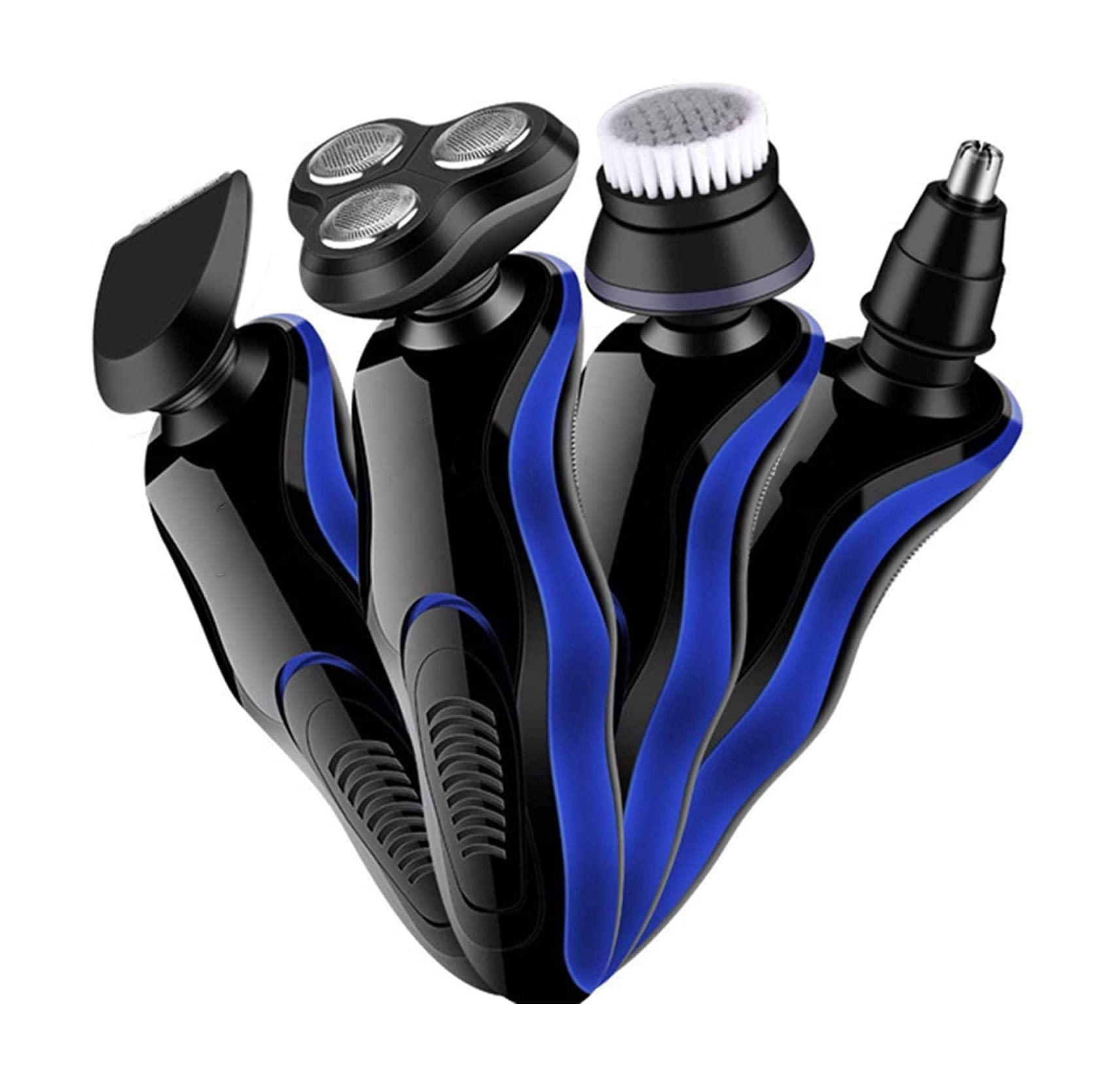 4-in-1 Rotary Electric Razor for Men - Wet/Dry Cordless Shaver with USB Charging & Waterproof Design - Complete Grooming Kit for Face, Head & Body Shaving - Perfect for Travel, Gym & Daily Use (Black)