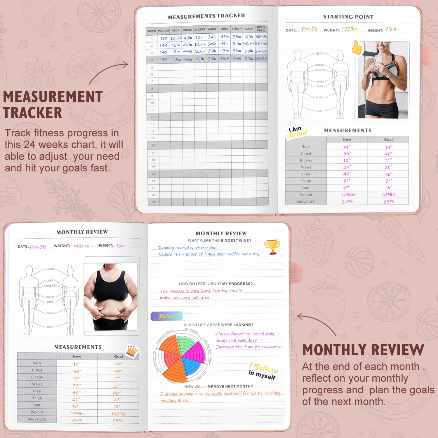 Premium Food & Fitness Journal Hardcover - Wellness Planner & Workout Tracker for Women & Men | Track Meals, Exercise, Calories & Weight Loss | Diet Training & Gym Companion | Ideal for Home & Gym Use | Perfect Gift for Health Enthusiasts