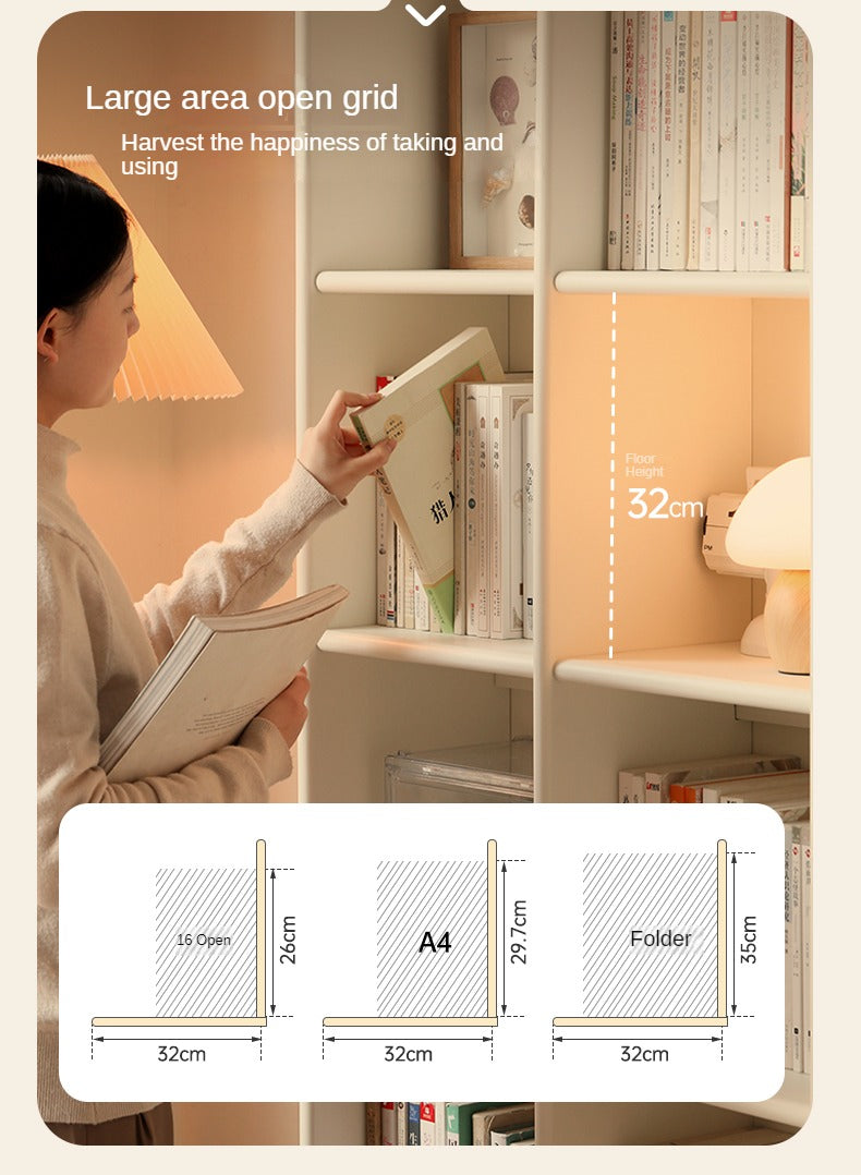 Poplar Solid Wood Bookcase - Free Combination Cream Style Bookshelf for Living Room, Bedroom & Office Storage