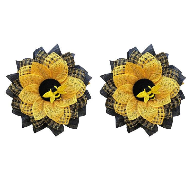 2PC Bee Sunflower Wreath - Multicolor Spring Easter Party Decorations, Bee Day & Holiday Home Decor - Perfect for Easter Celebrations, Baby Showers, Garden Parties & Front Door Wreaths