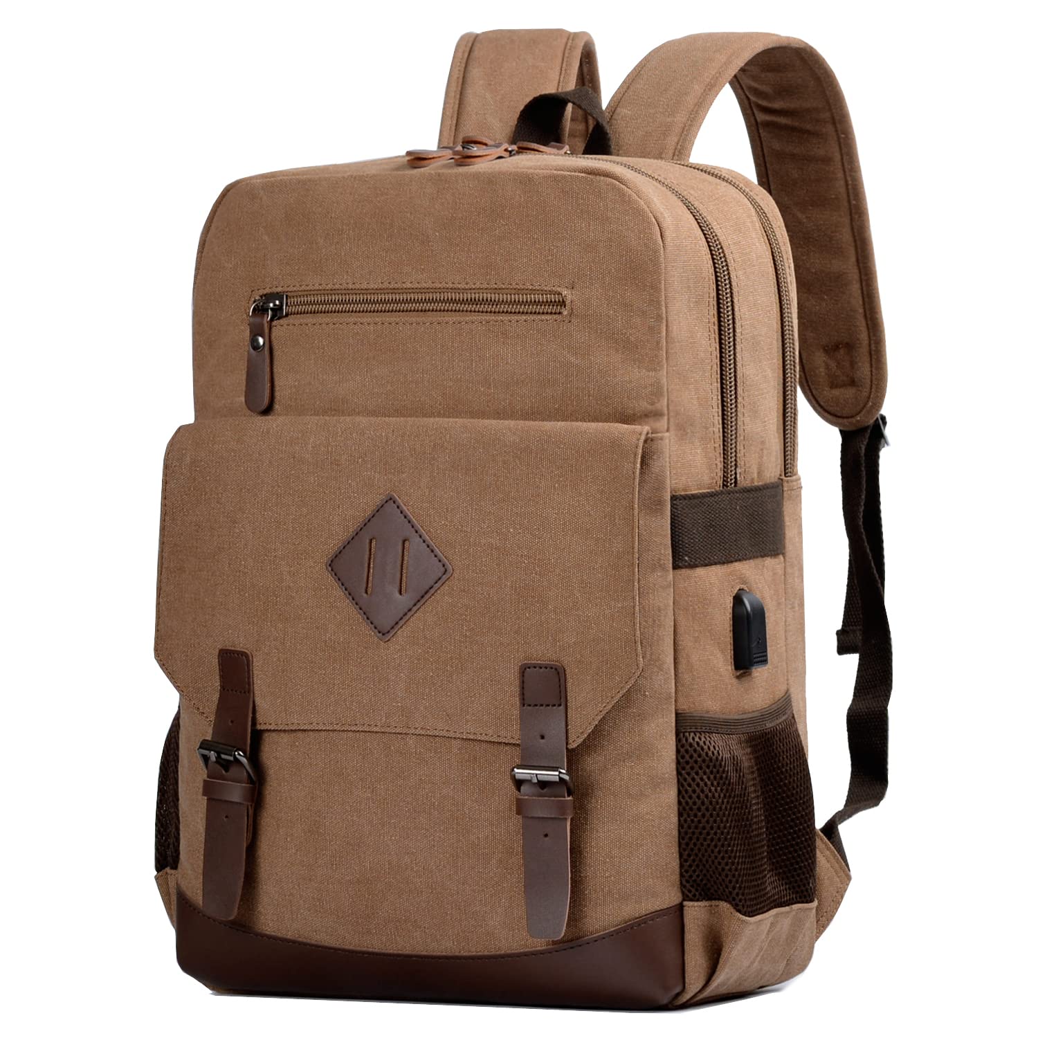 Canvas Vintage Laptop Backpack for Women & Men - Durable College Computer Bookbag Fits 17.3 Inch Laptop (Coffee) - Perfect for Work, School & Travel