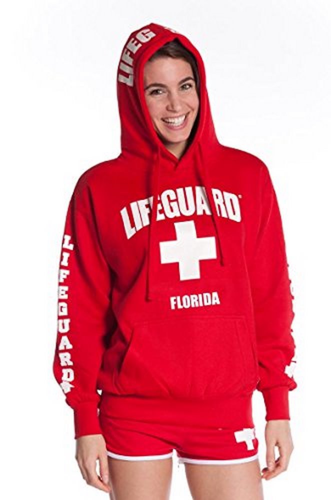 LIFEGUARD Official Hoodie for Women - Florida Design, XL Size, Red Color - Perfect for Beach Outings, Casual Wear & Cool Weather Comfort