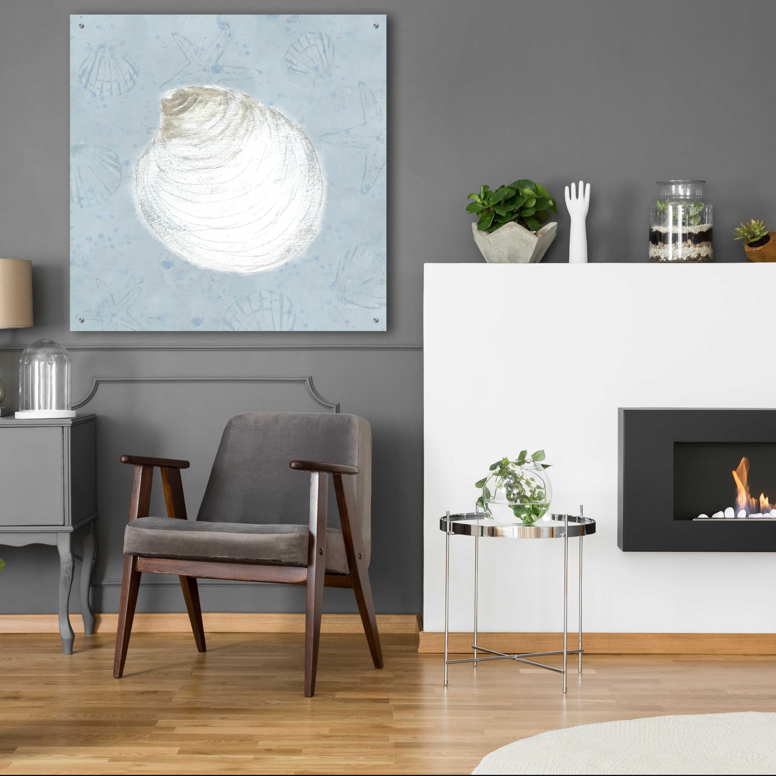 Serene Shells II by James Wiens - 36x36 Inch Acrylic Glass Wall Art Painting, Modern Coastal Home Decor for Living Room, Bedroom & Office