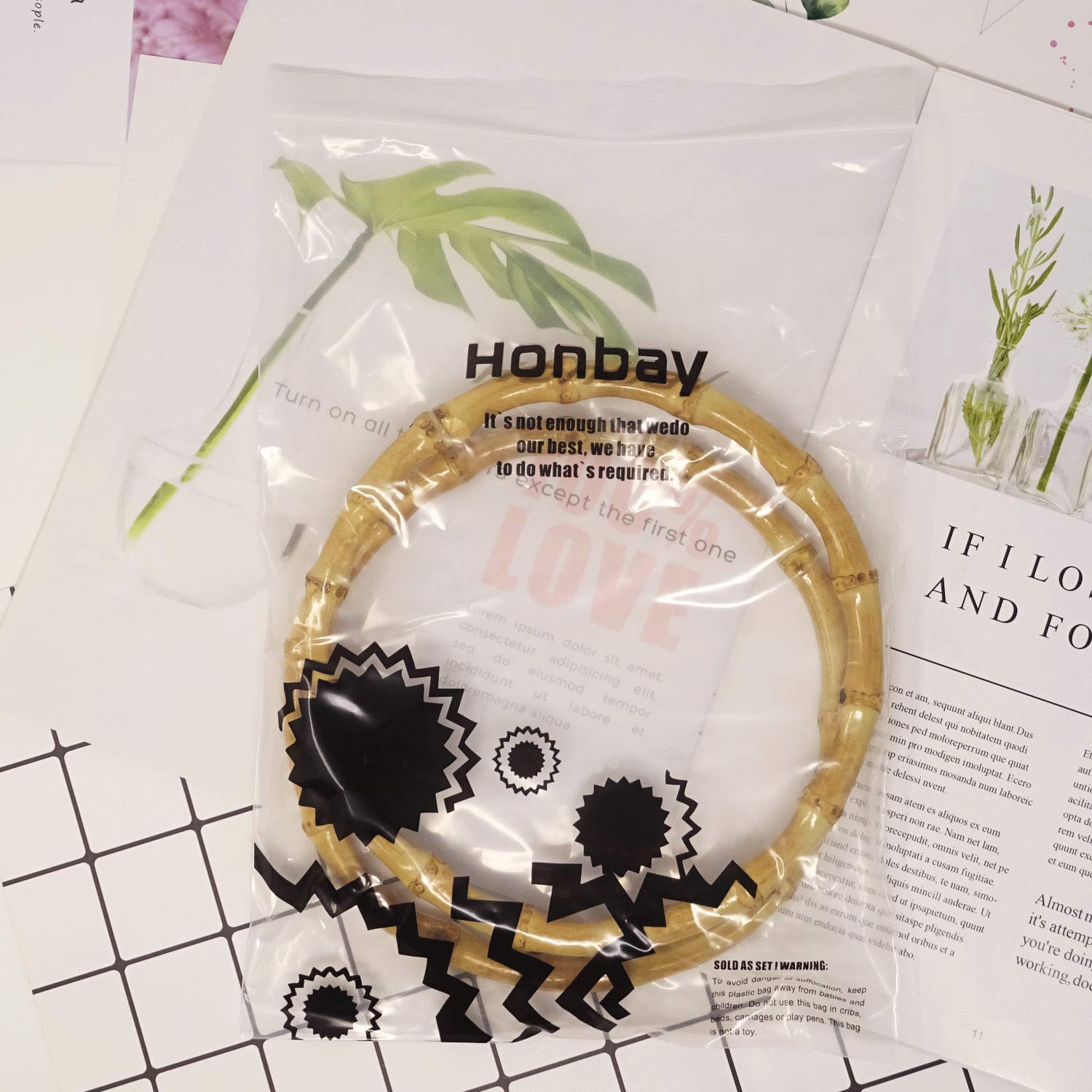 Honbay 2PCS Round Bamboo Bag Handles for Purses, Clutches & DIY Handbag Making - Perfect for Crafting, Sewing Projects & Handbag Repair