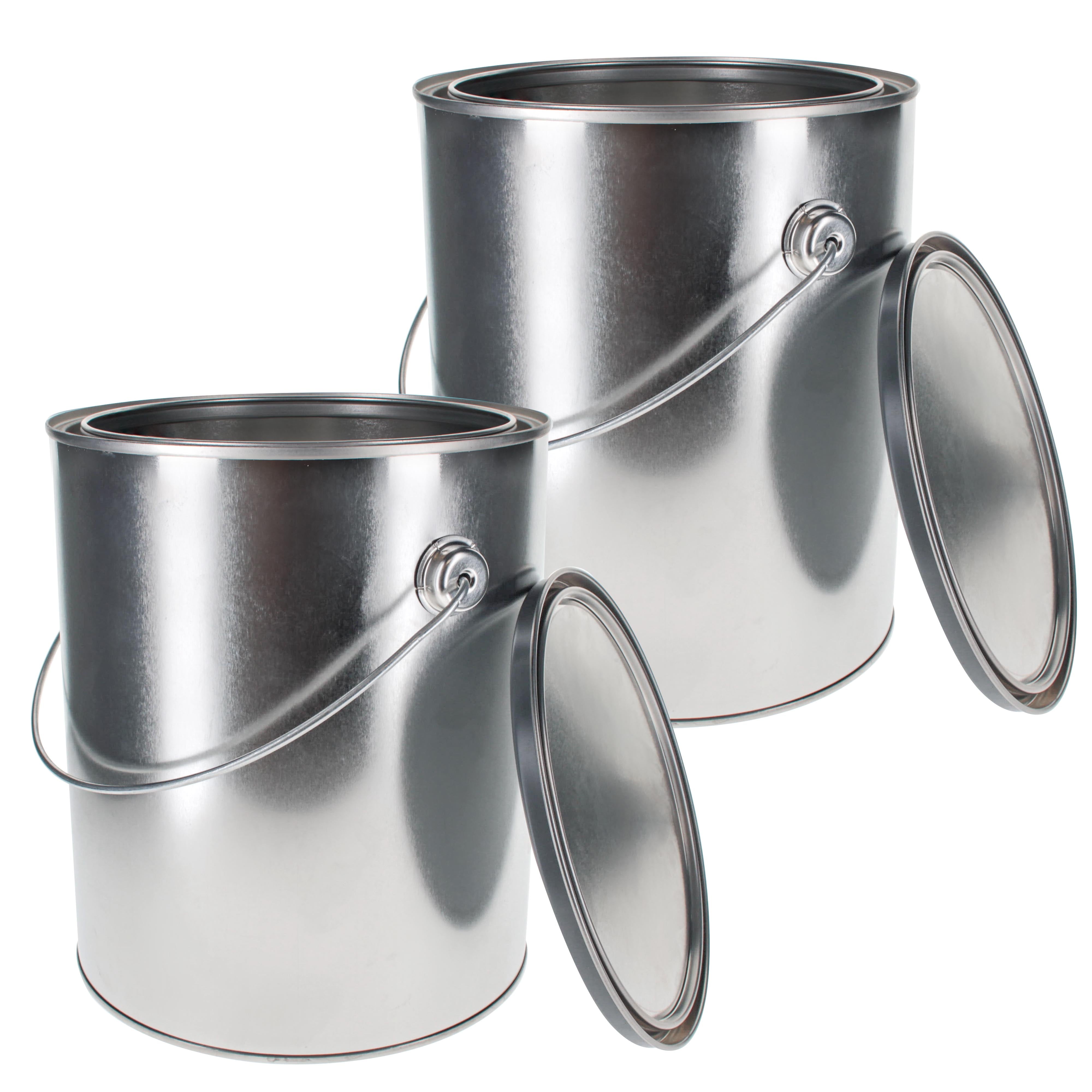 1 Gallon Unlined Empty Metal Paint Can Bucket with Lids - Pack of 2 Steel Storage Containers with Bail Handles & Triple Tight Seal (128 fl oz) - Ideal for Storing Leftover Oil-Based Paint, Auto Coatings & DIY Projects