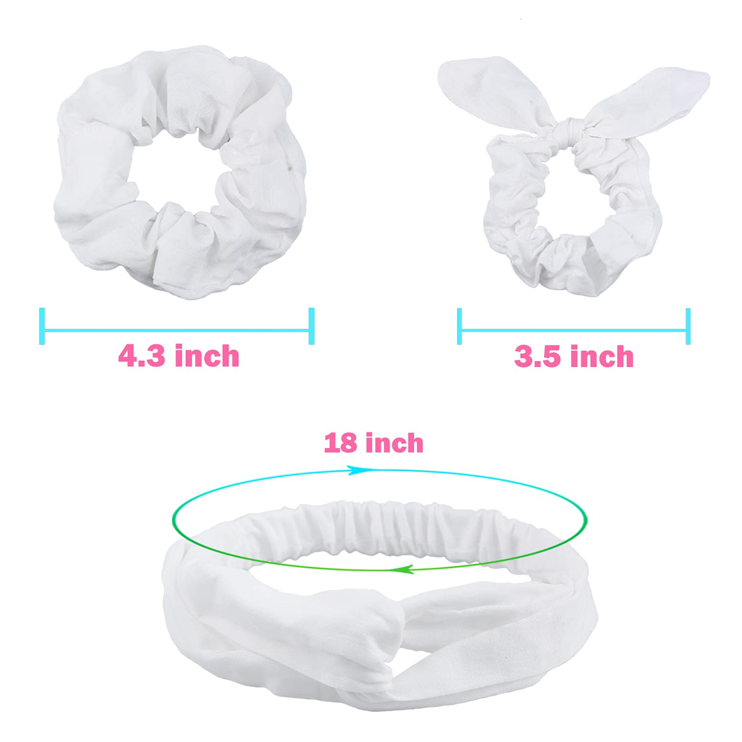 IVARYSS White Scrunchies for Tie Dye DIY - Cotton Bow Hair Scrunchies & Headbands Set - 20-Piece Hair Accessories for Women & Girls - Perfect for Parties, Crafts, and Everyday Styling