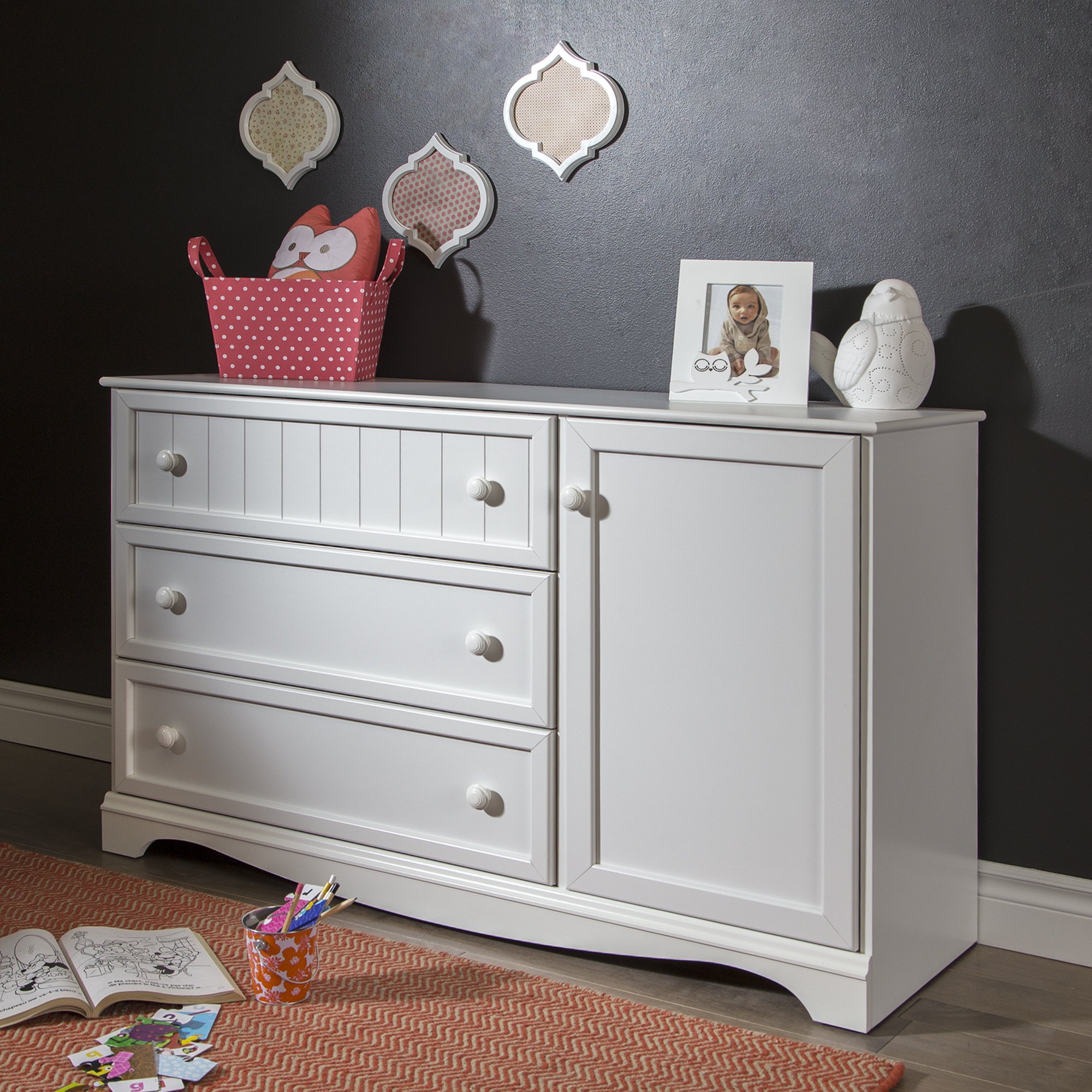 South Shore Savannah 3-Drawer Dresser with Door in Pure White - Coastal Style Bedroom Furniture for Storage & Organization - Perfect for Guest Rooms, Beach Houses & Coastal Decor