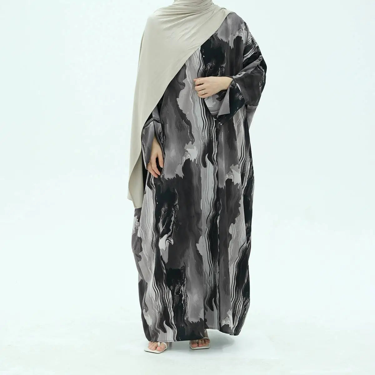 Urgarment Women's Printed Chiffon Open Front Cardigan Abaya Dress #25982 - Perfect for Prayer, Modest Fashion & Special Occasions